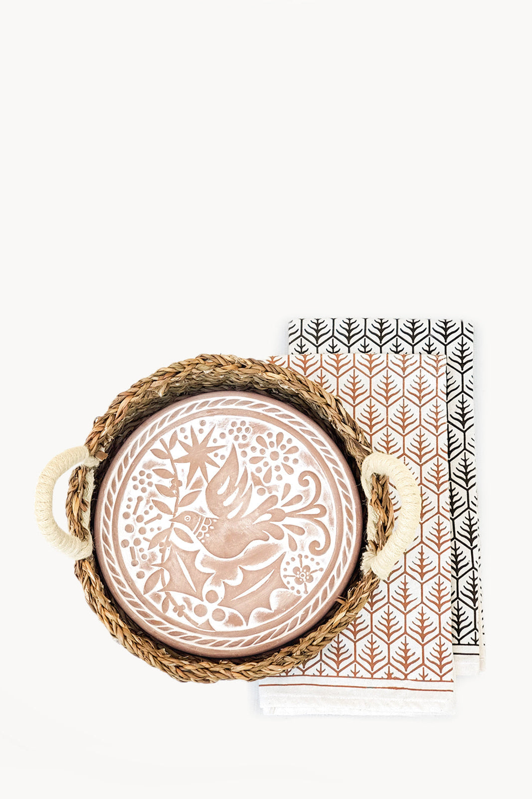 Bread Warmer & Basket Gift Set with Tea Towel - Bird Round-0