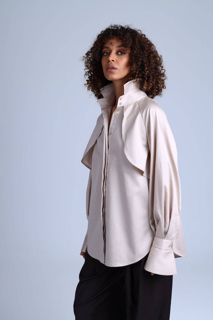 Diva Business Style Beige Organic Cotton Shirt