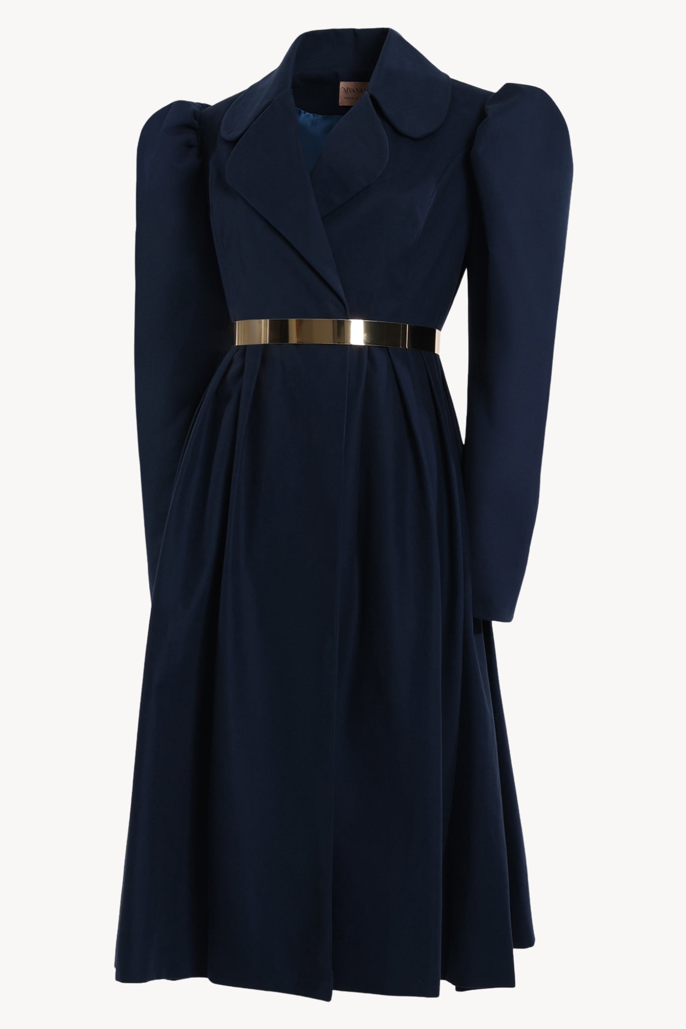 Dark Blue Puff Sleeve Overcoat