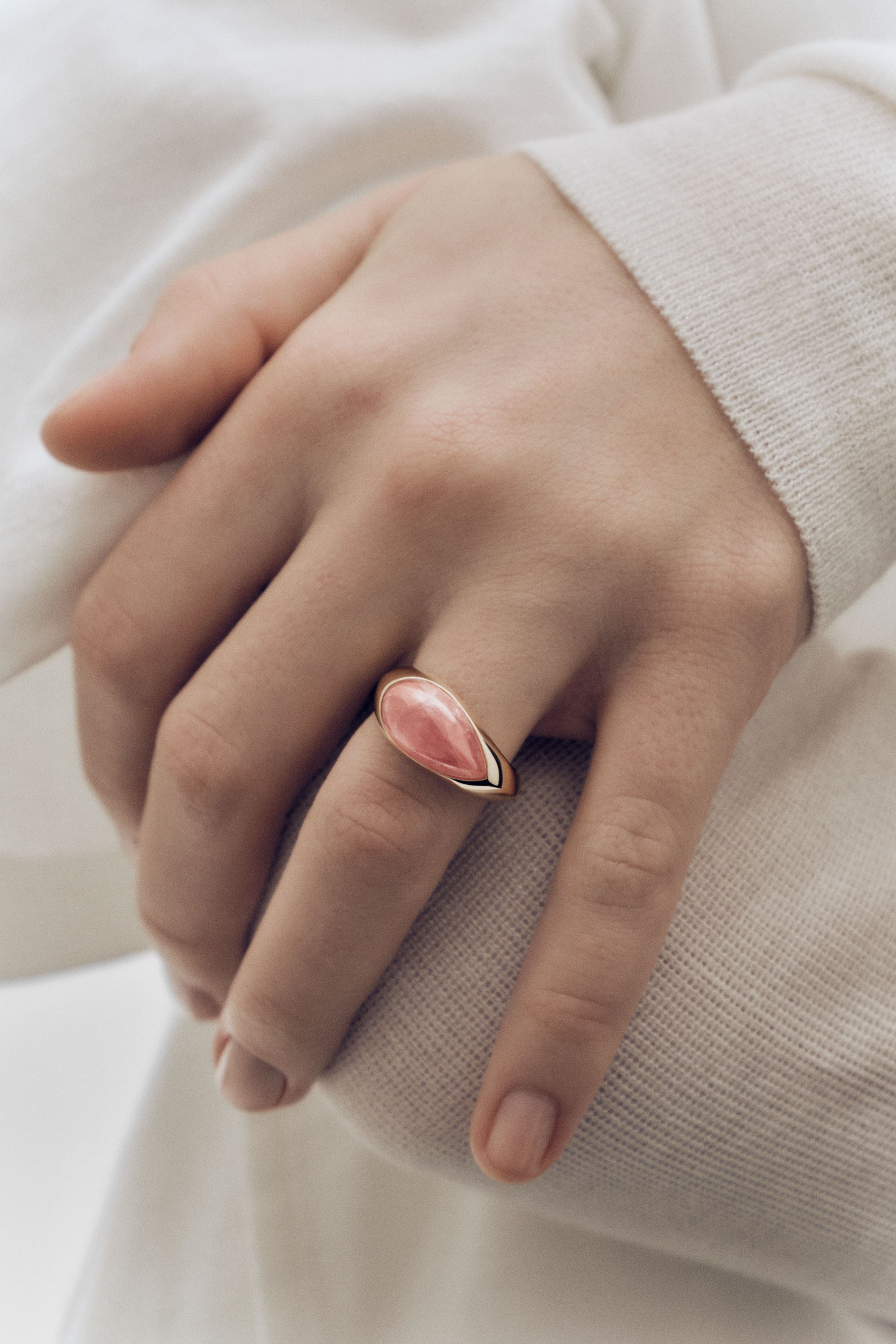 Rhodochrosite Luna Stamp Ring