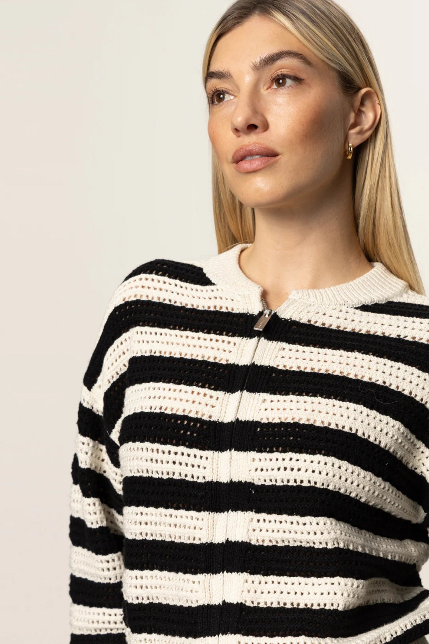 Open Knit Bomber Jacket Macrame