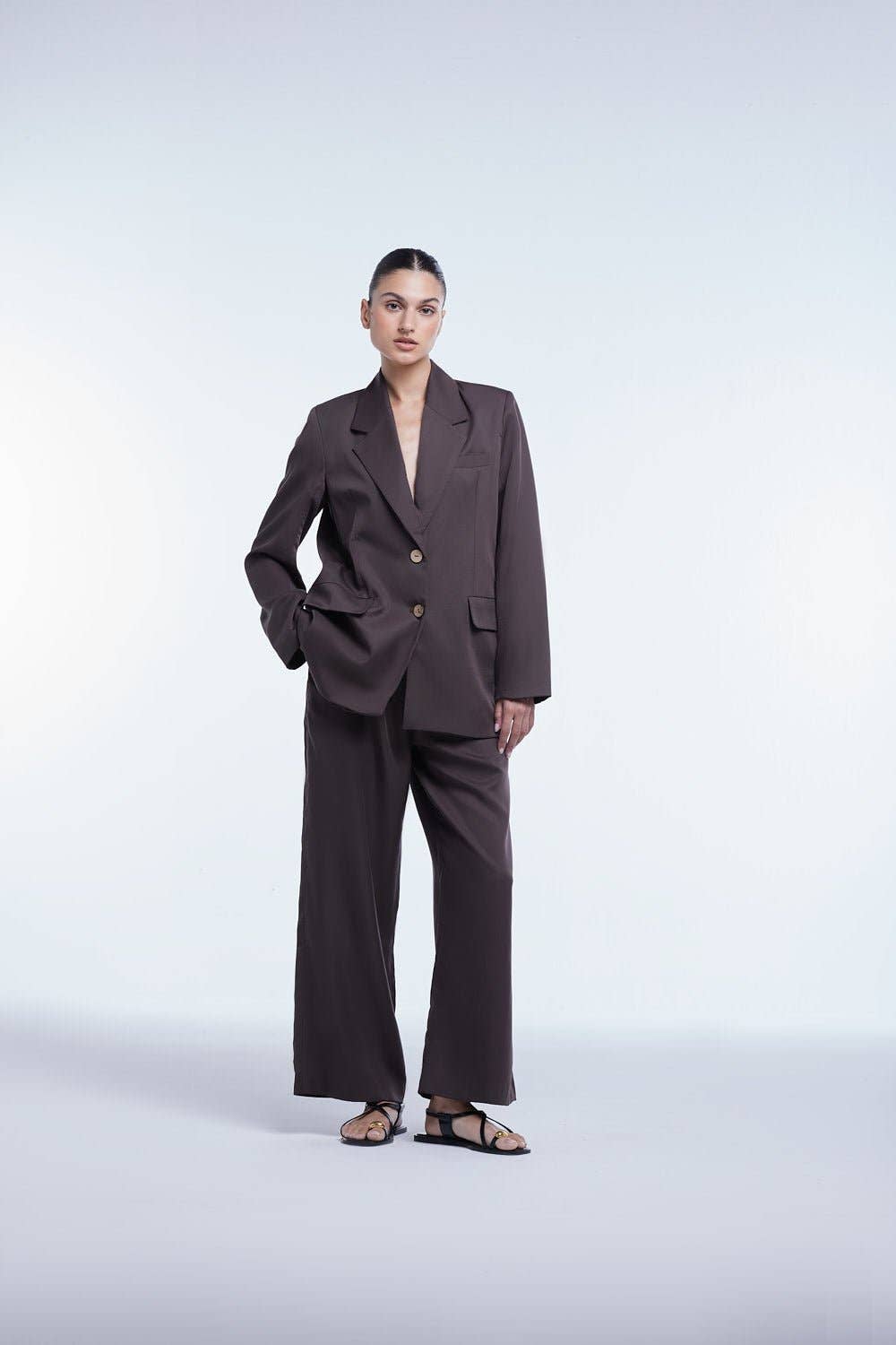 Relaxed Single Breasted Blazer in Coffee Brown