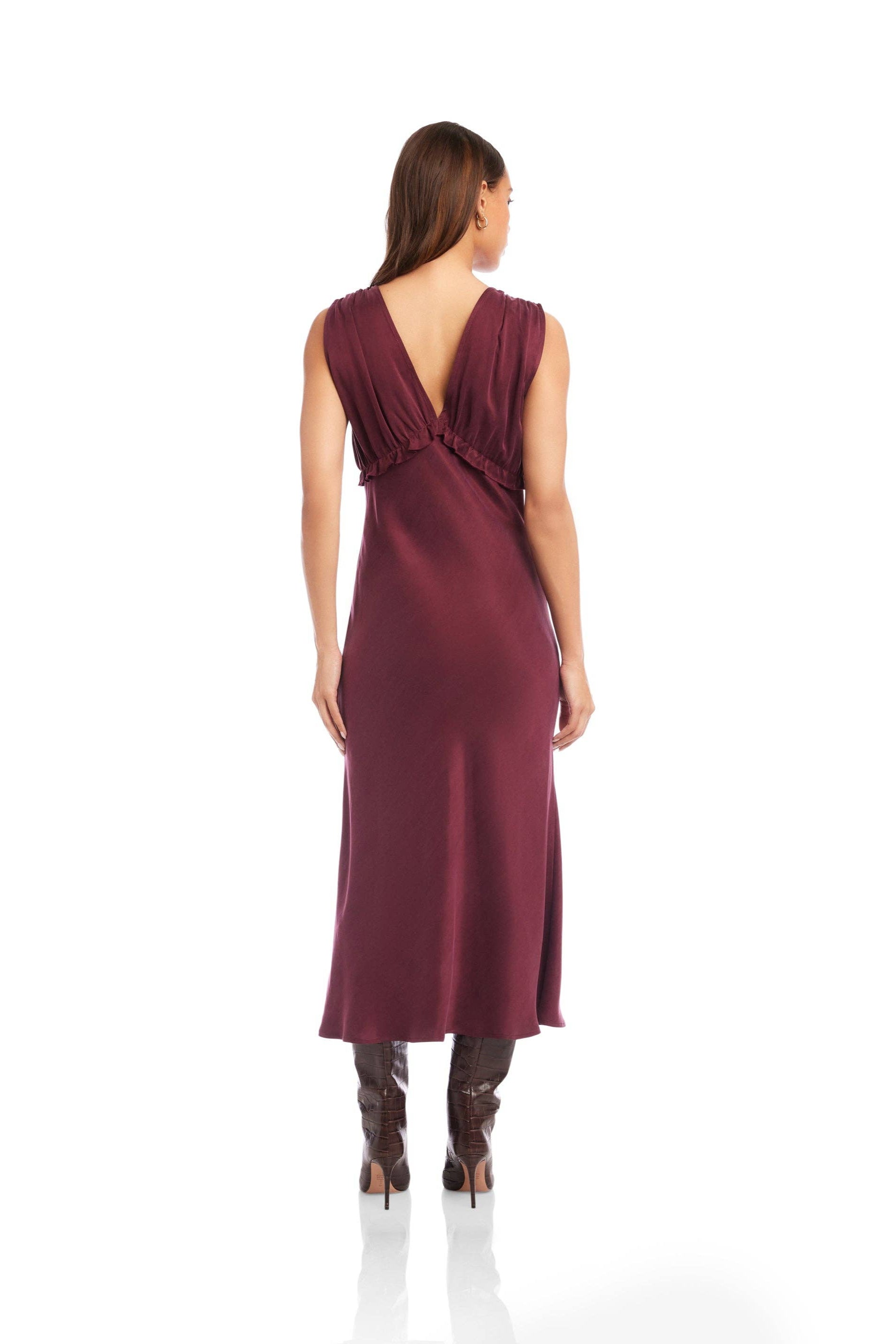 Cierra Ruffle Detail Midi Dress