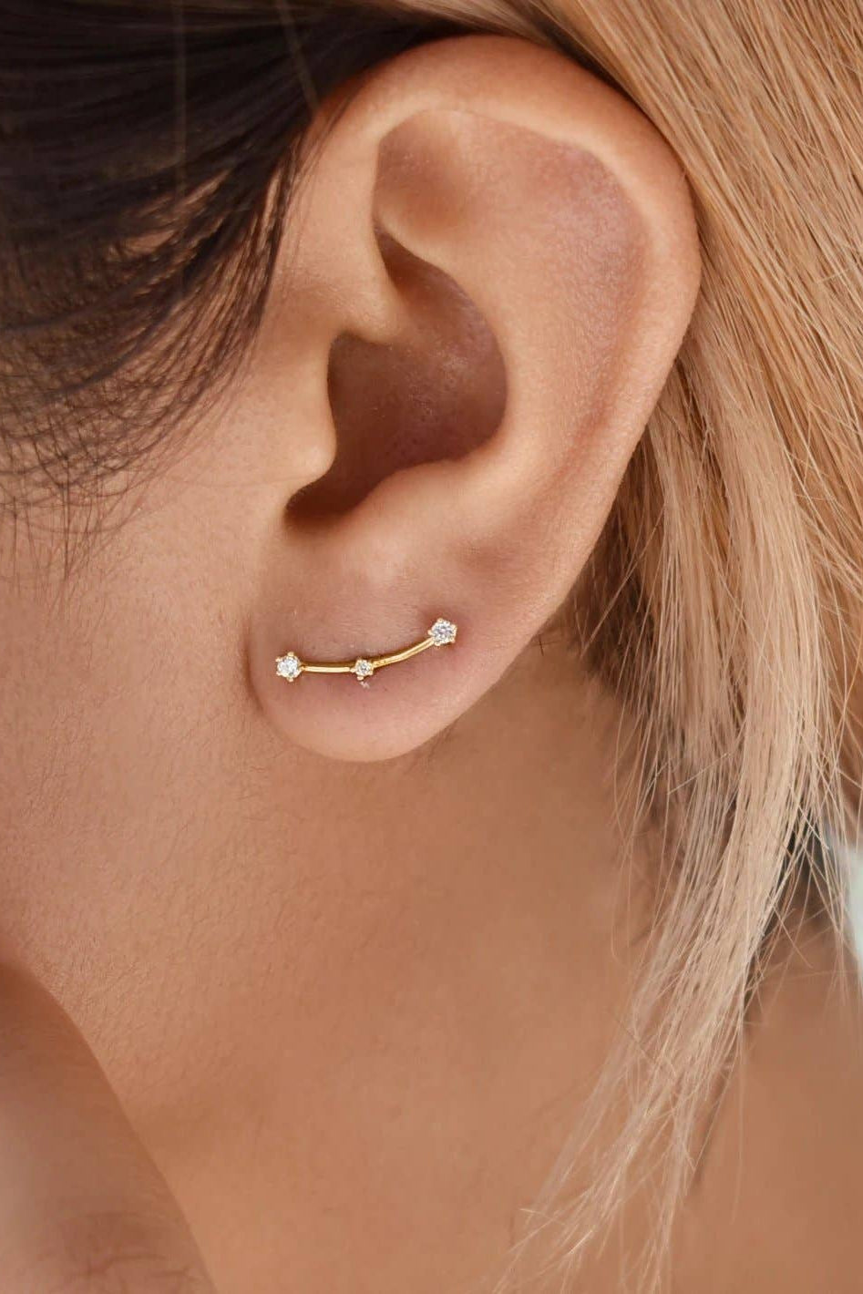 10k Solid Gold CZ Three Star Constellation Studs