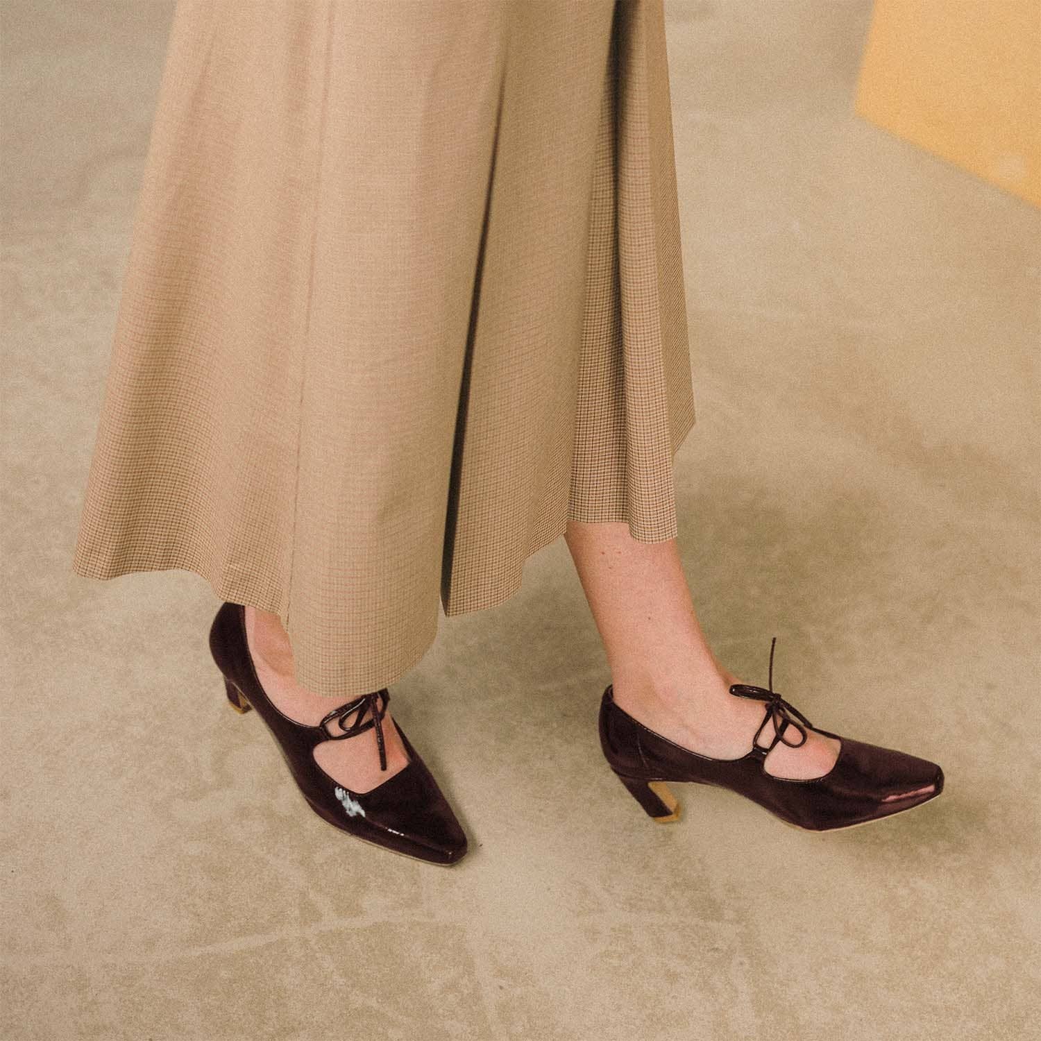 Din Heels in Glossy Bordeaux