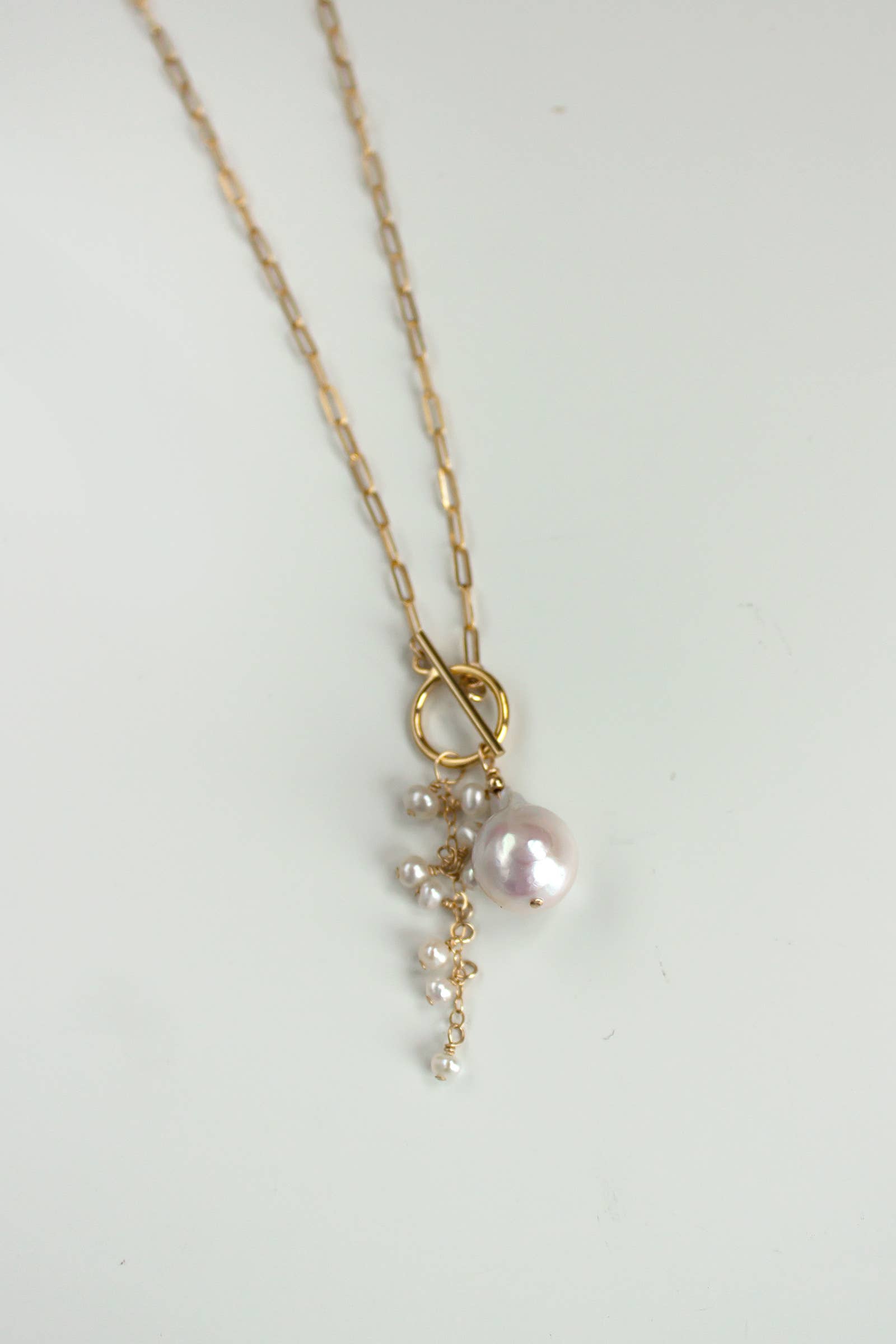 Opalescent Pearl Cluster Toggle Necklace