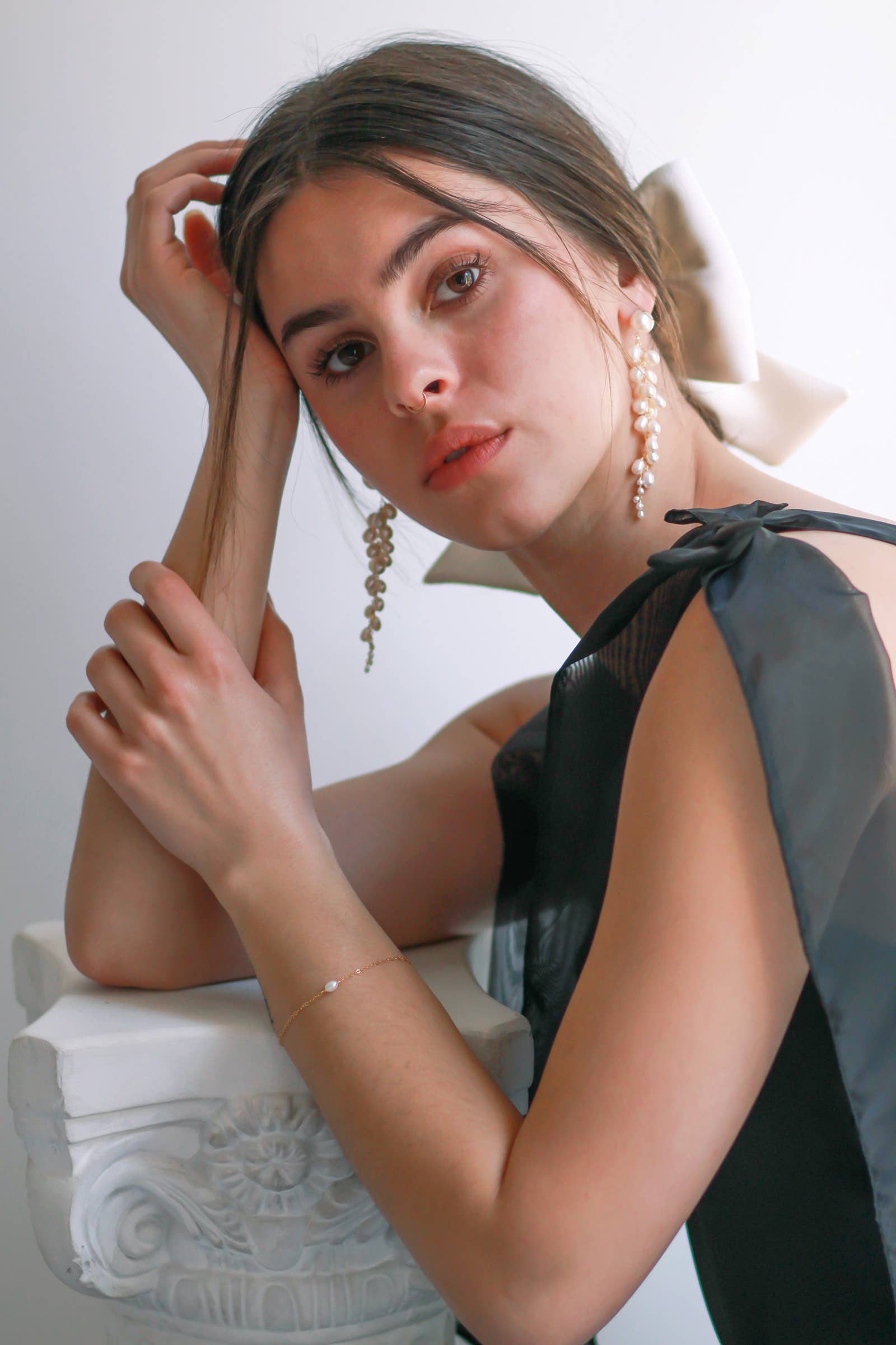 Sereine Long Pearl Cluster Post Earrings