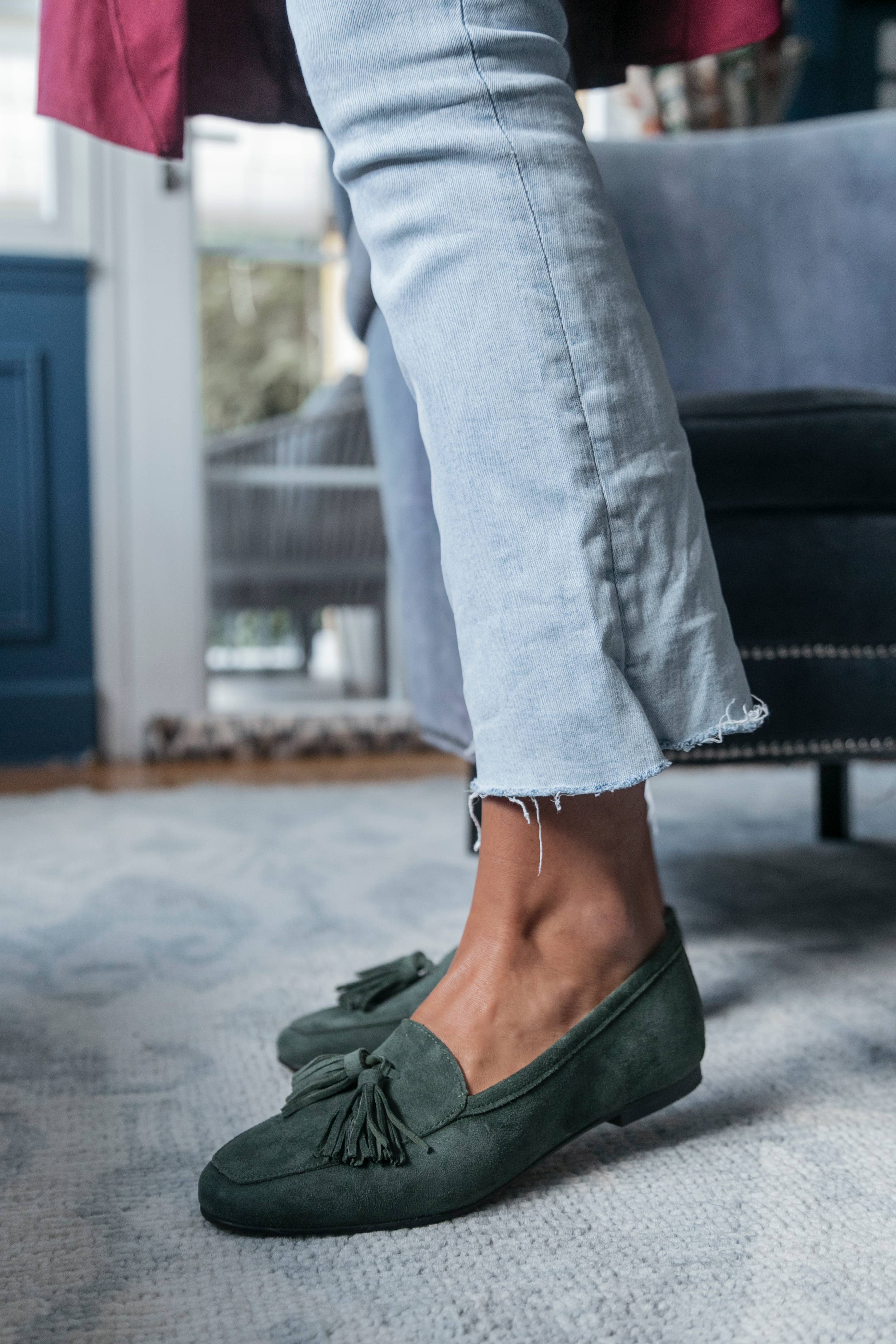 Cardiff Suede Forest Green Loafer With Tassels