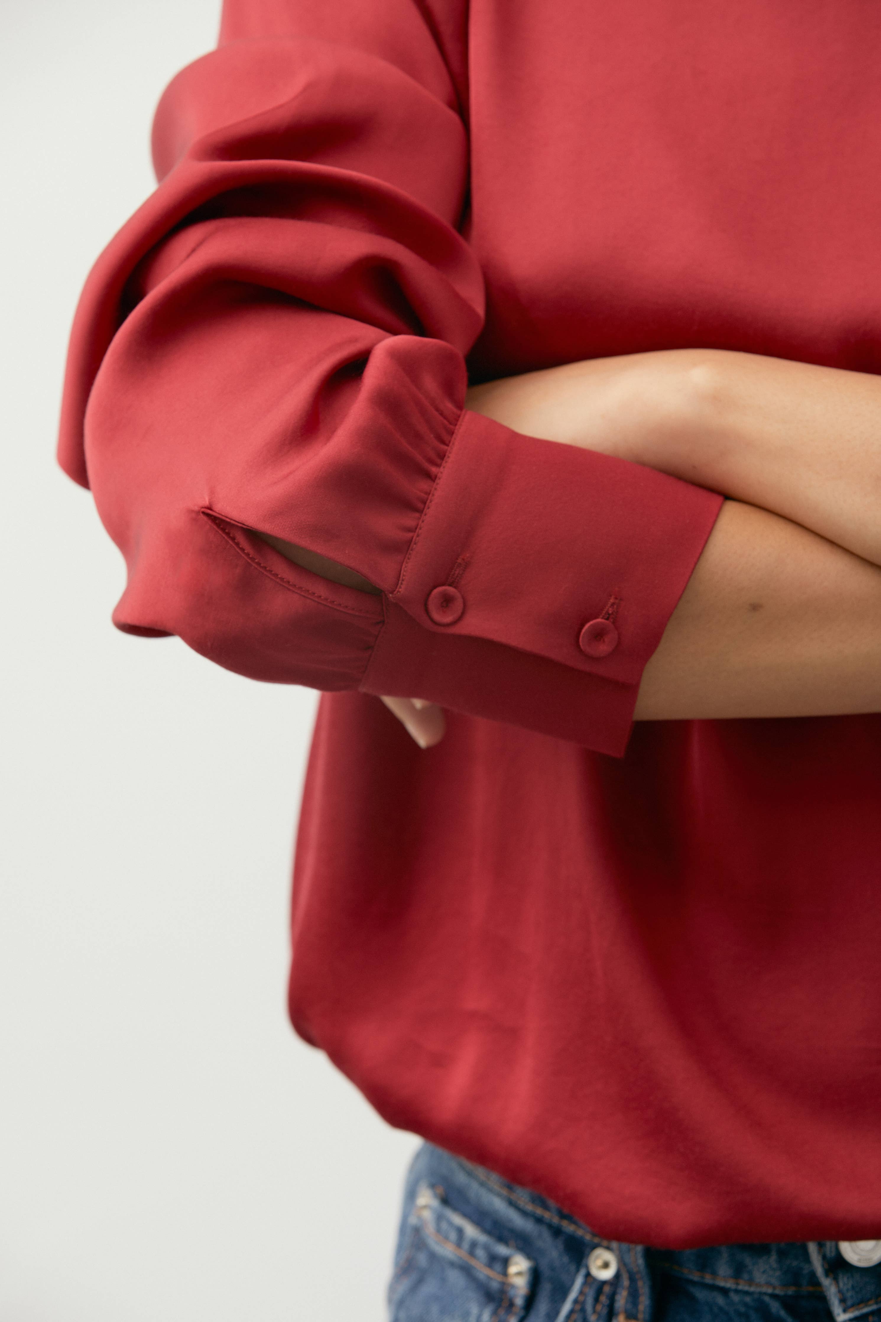 Crimson Satin Blouse