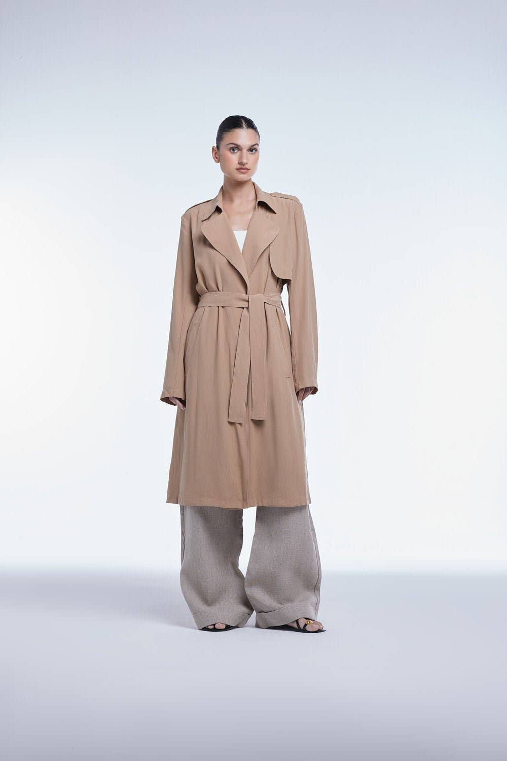 Flowy Lapel Trench Coat in Toffee