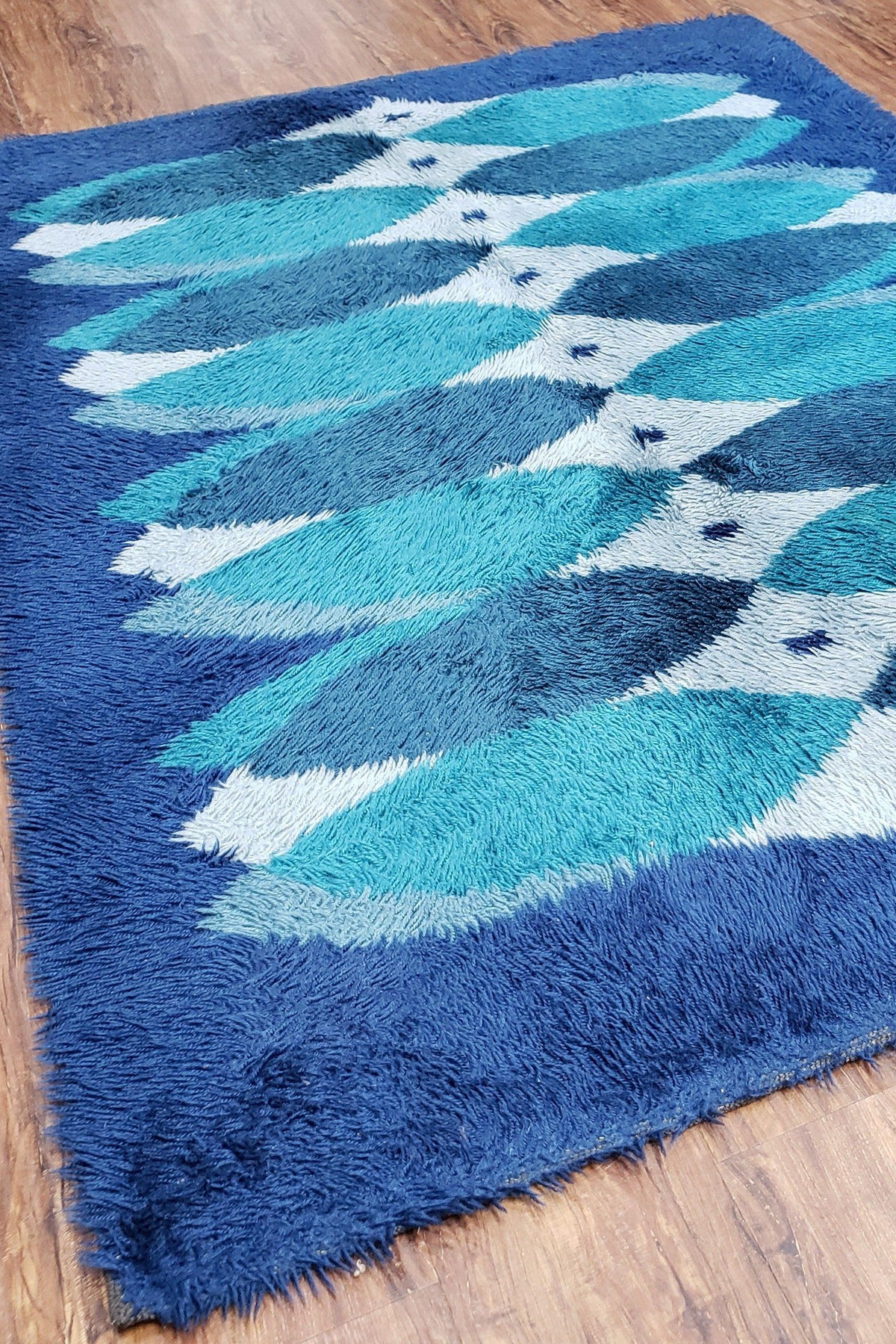 Blue Rya Rug | Vintage 1960s Danish Shag Rug