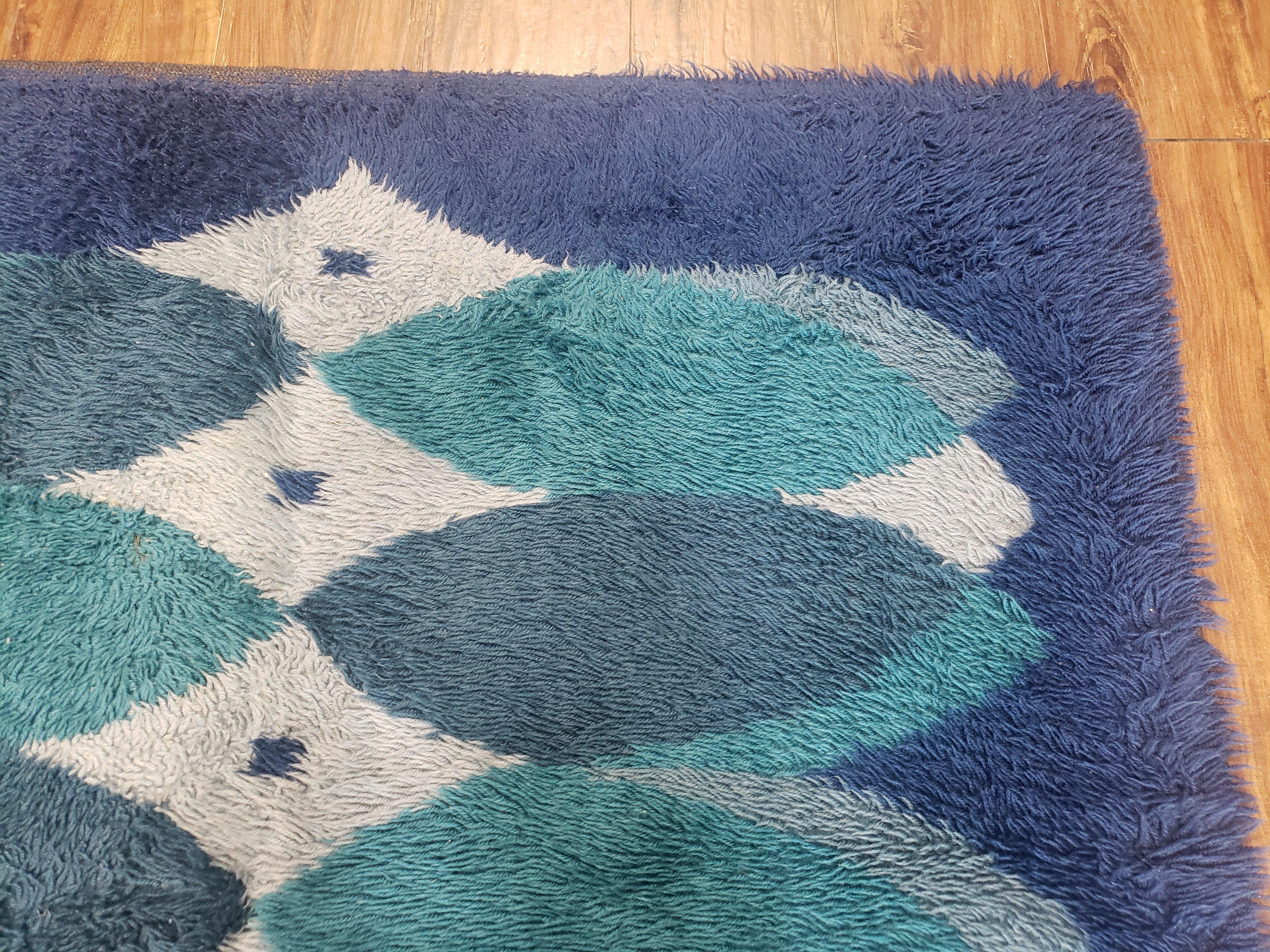 Blue Rya Rug | Vintage 1960s Danish Shag Rug