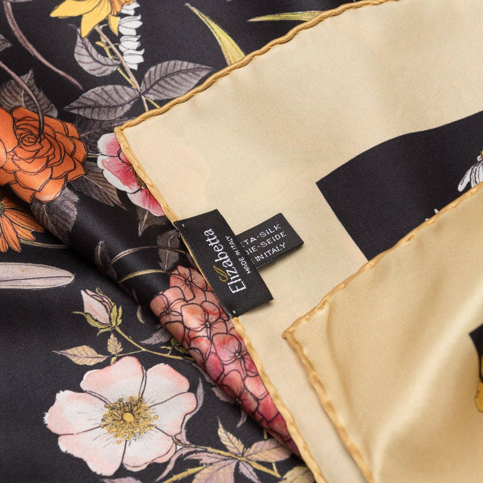 Flora - Hand Rolled Black Silk Foulard