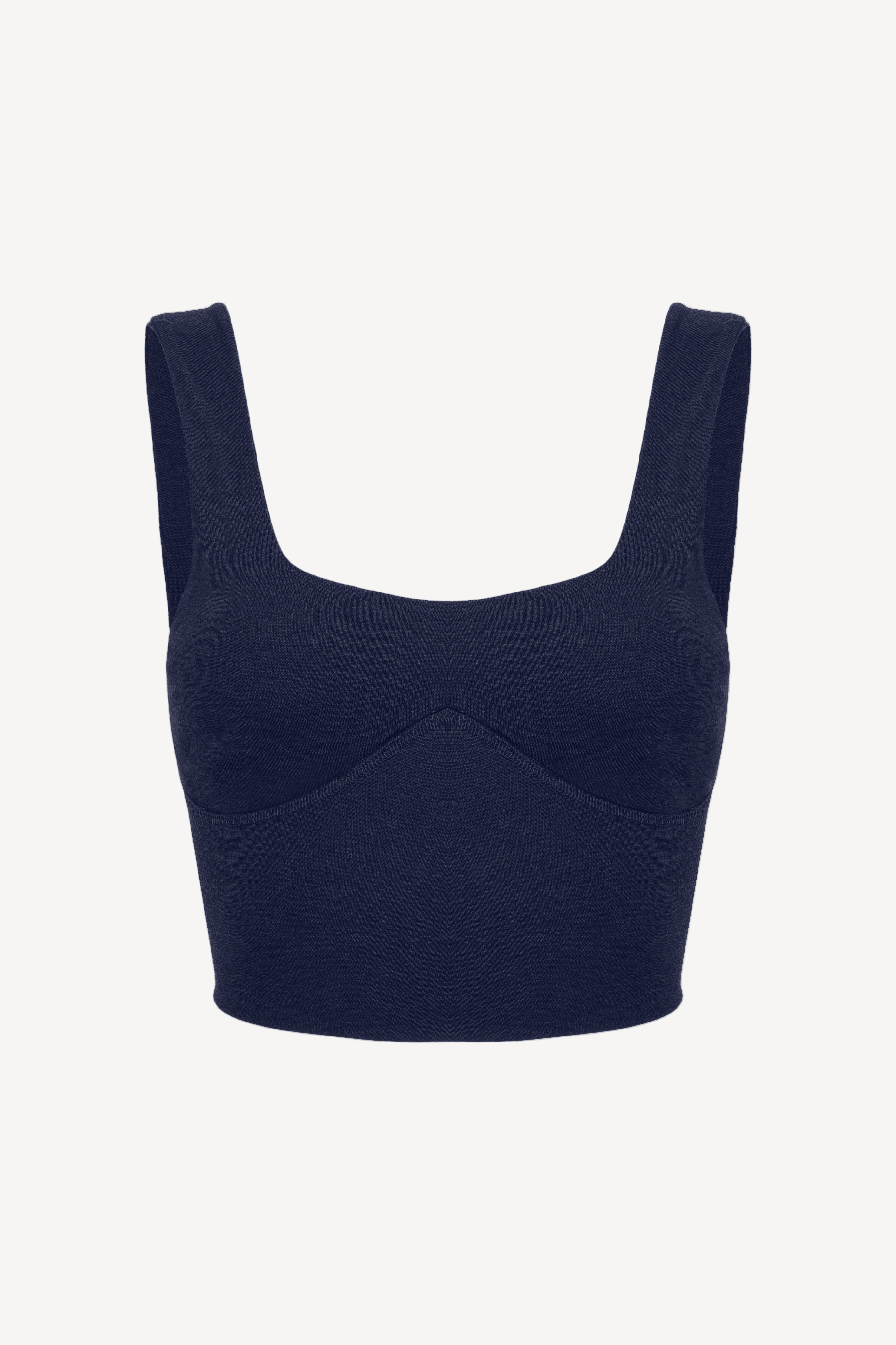 Navy blue crop top on a light gray background