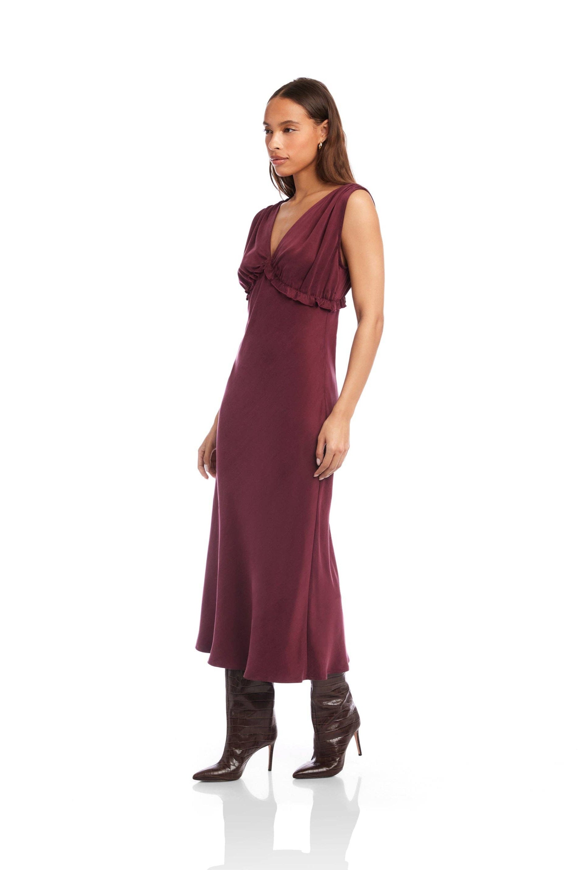 Cierra Ruffle Detail Midi Dress