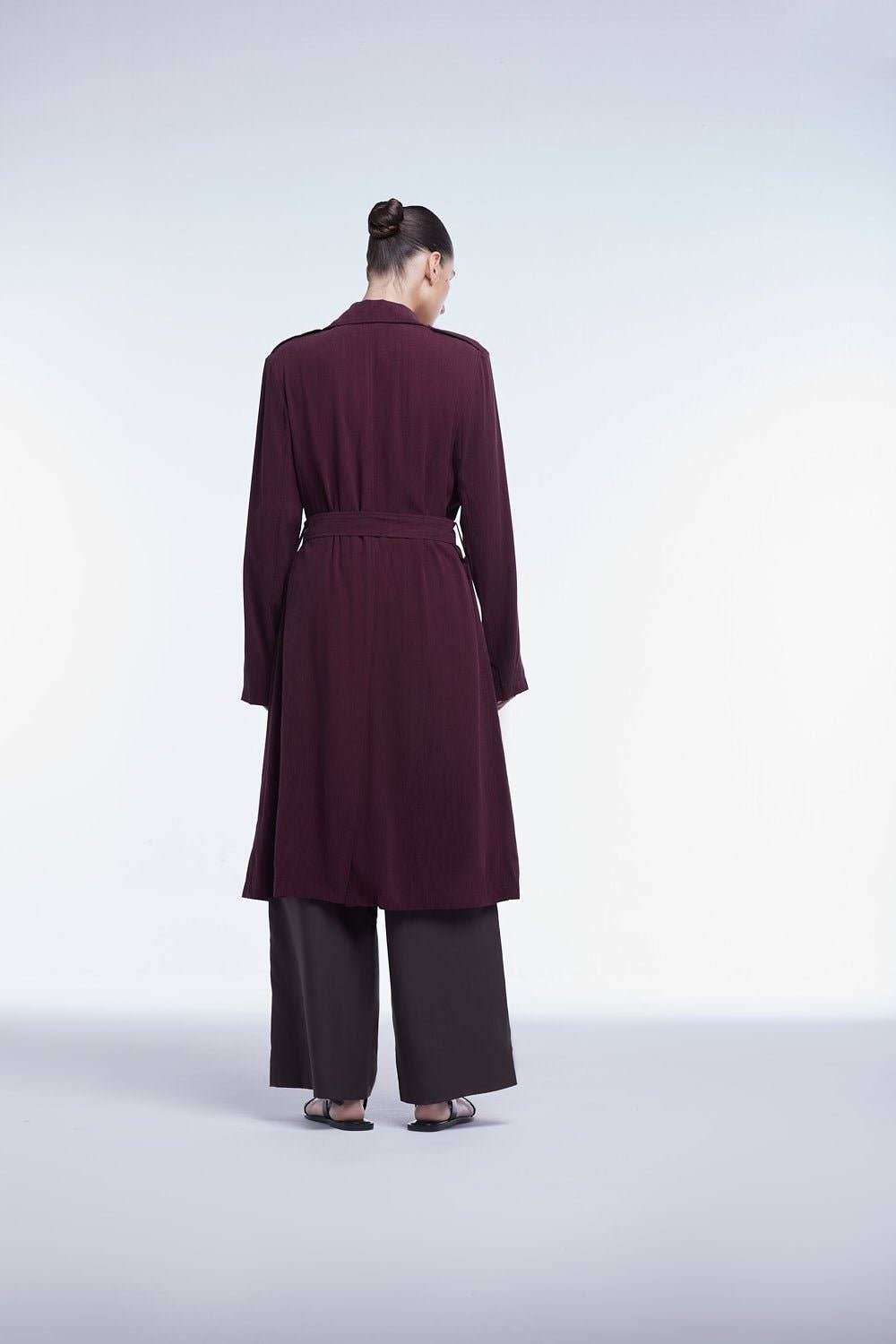 Flowy Lapel Trench Coat in Mulberry