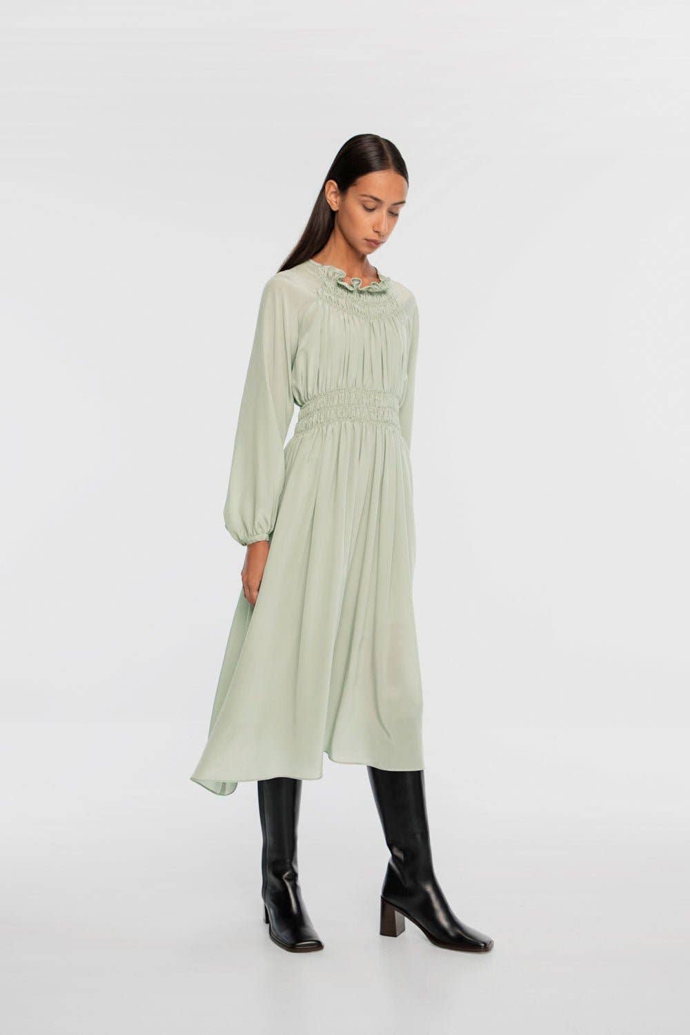 Signature Silk Shirred Midi Dress