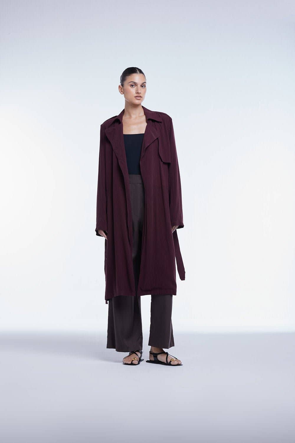 Flowy Lapel Trench Coat in Mulberry