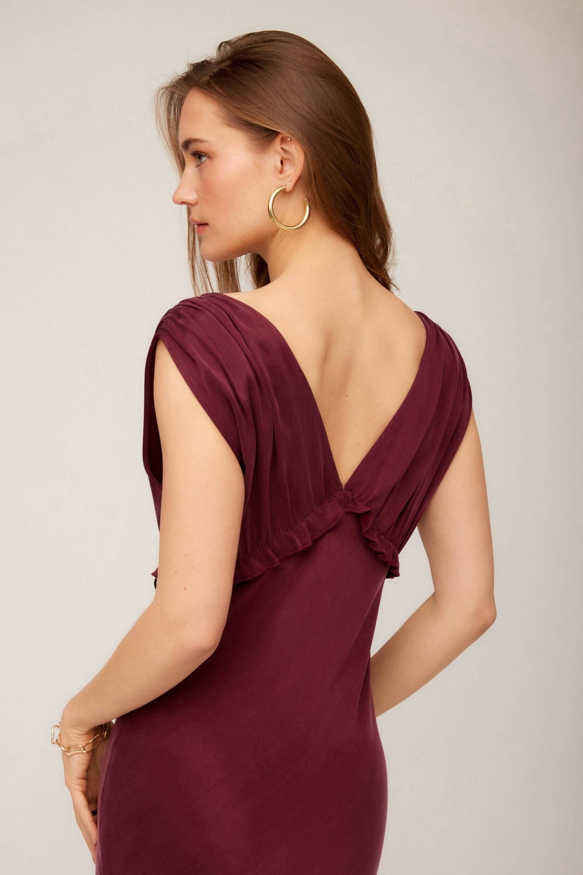 Cierra Ruffle Detail Midi Dress