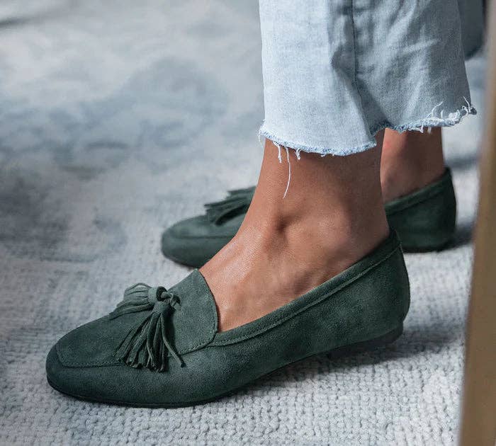 Cardiff Suede Forest Green Loafer With Tassels