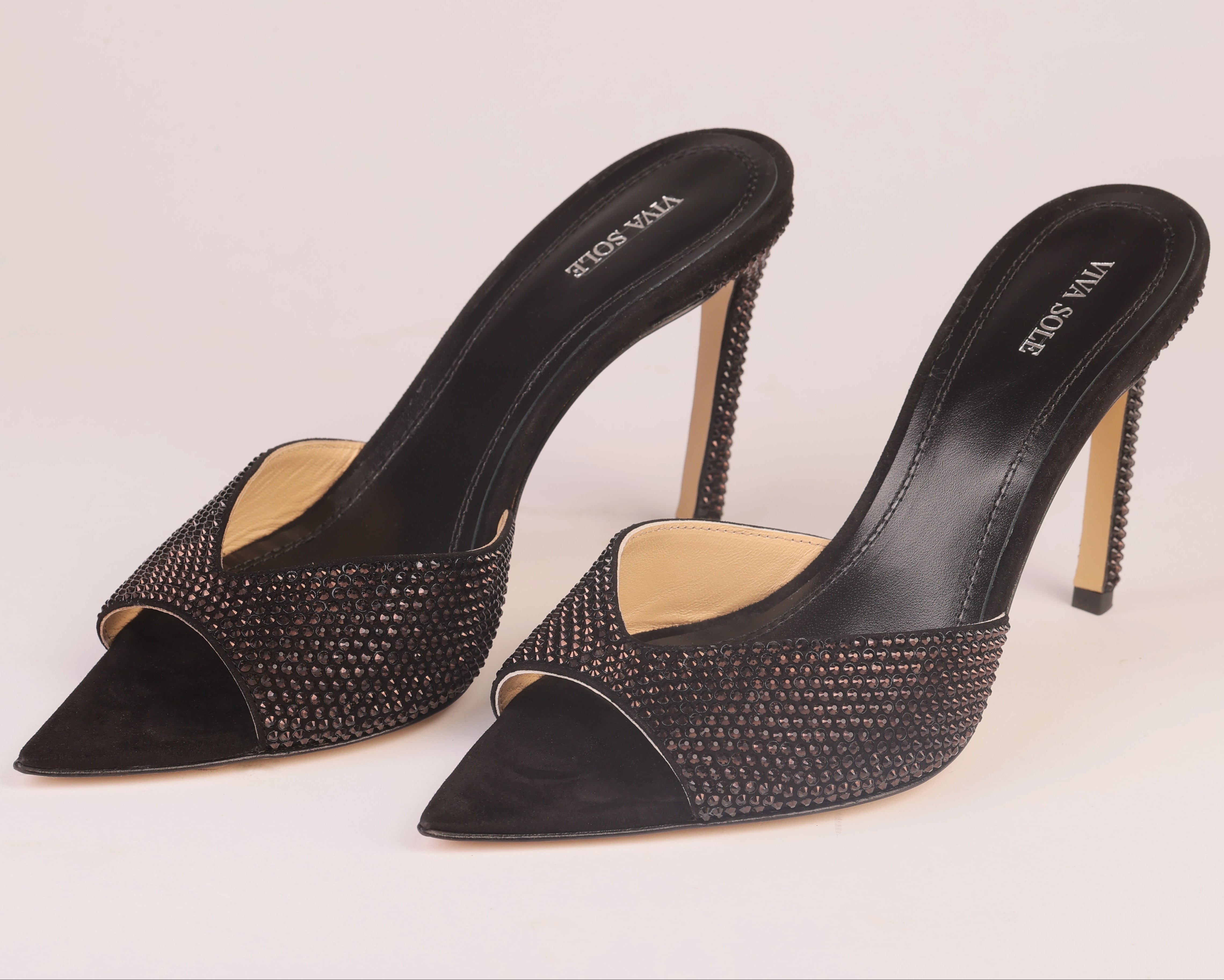 Noir Allure Mule | Black Suede Mule with Italian Rhinestones