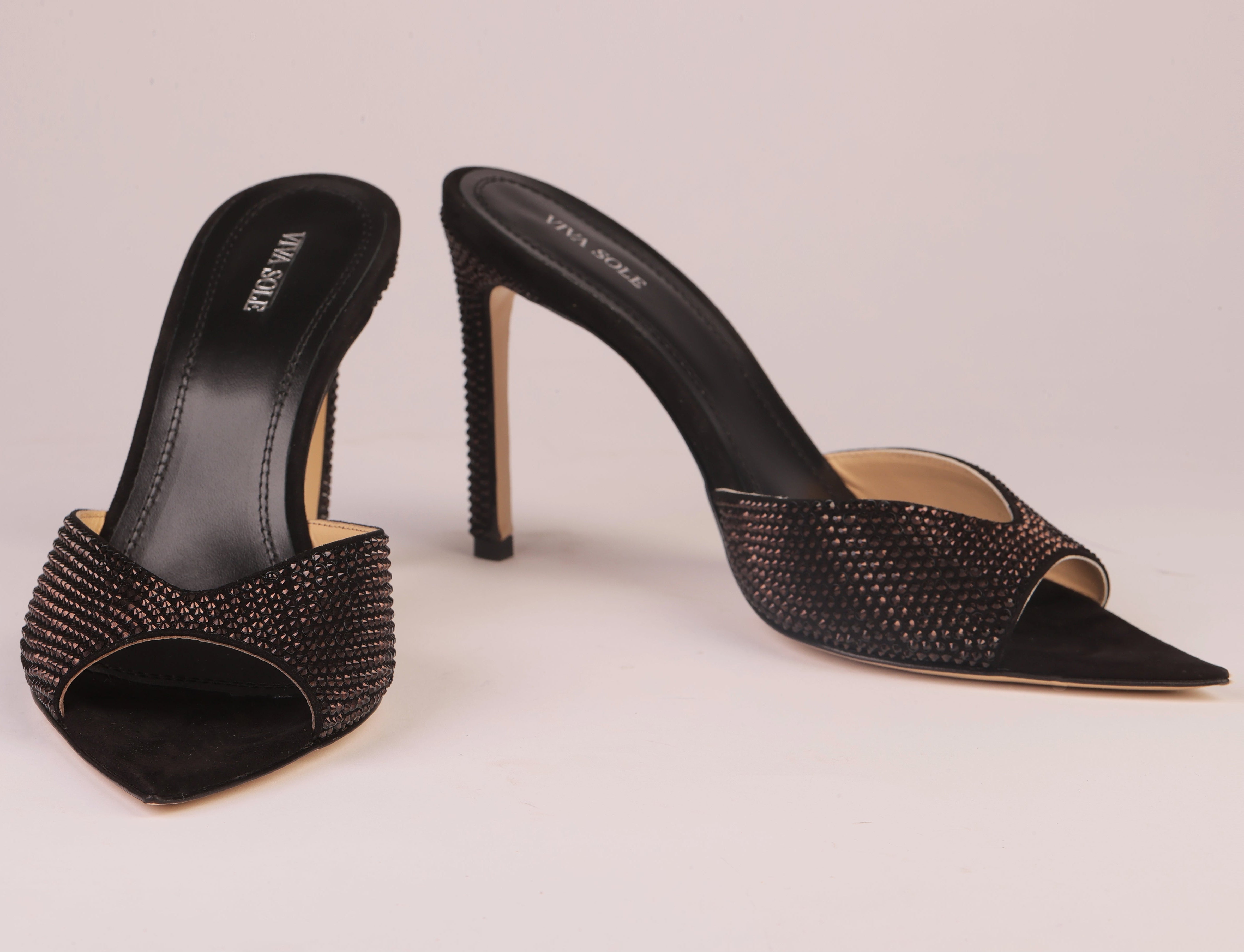 Noir Allure Mule | Black Suede Mule with Italian Rhinestones