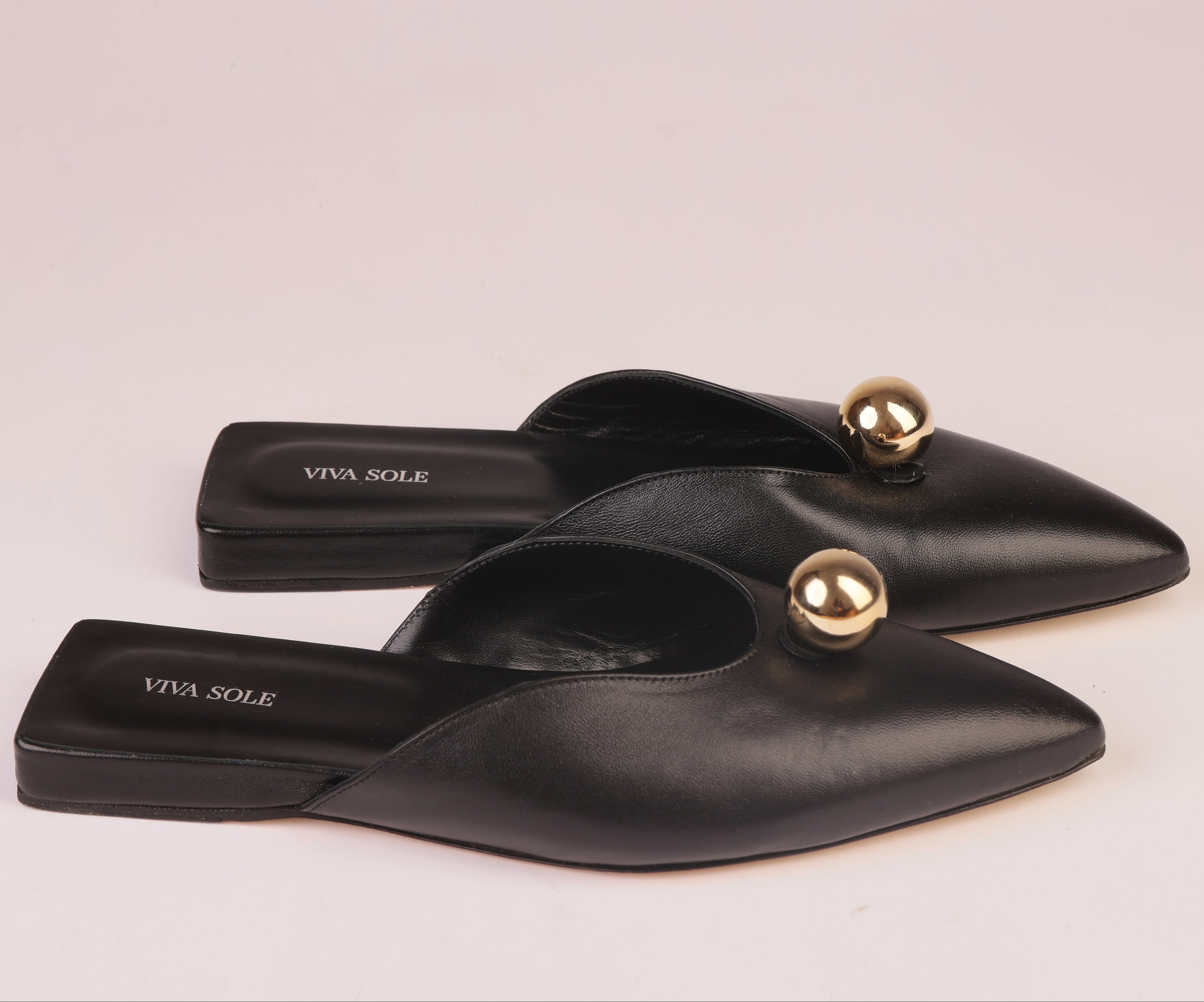 Aurora Slide | Black Nappa Slipper with Sculptural Sphere Detail