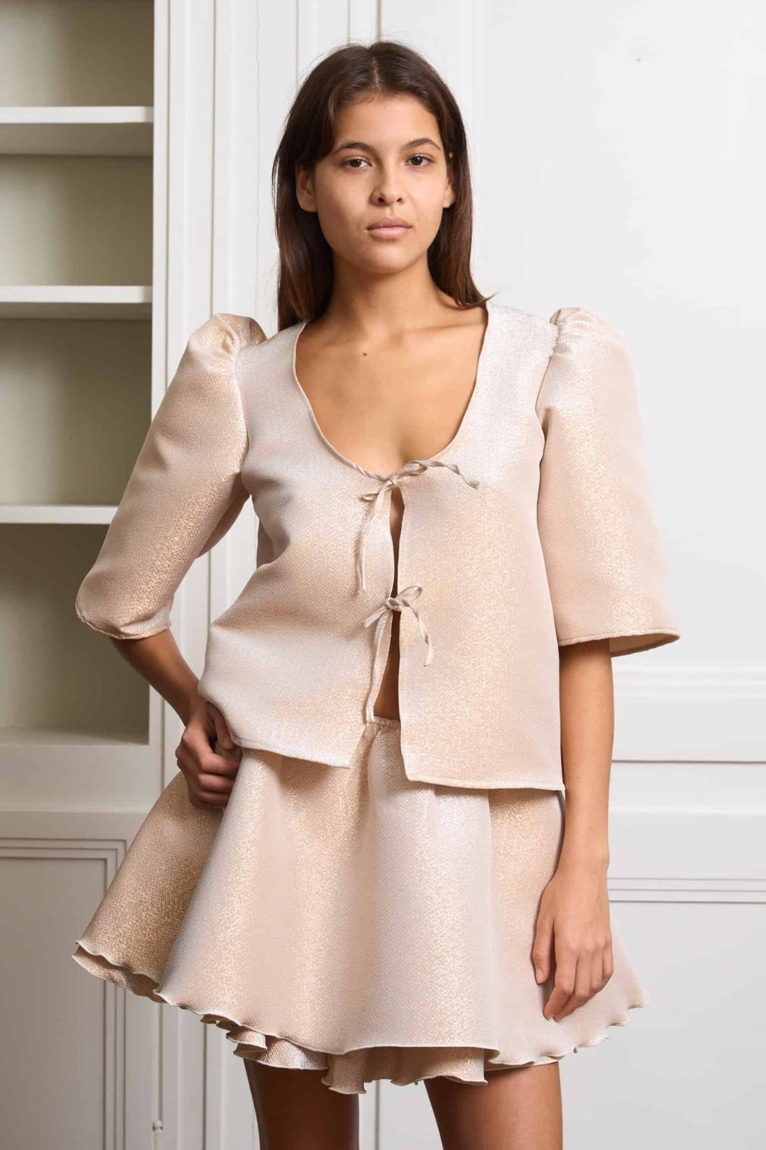 Agnes Golden Glitter Organza Silk Blouse