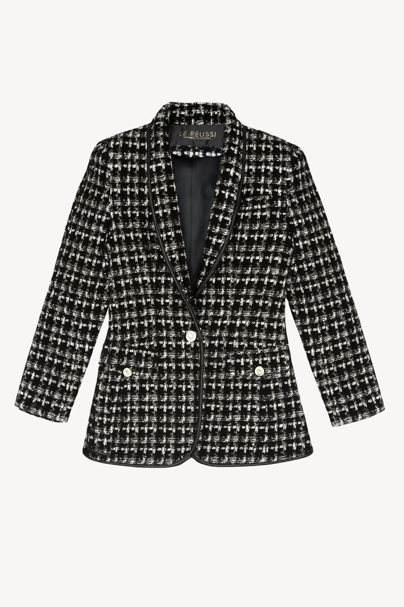 Black and white checkered blazer on a white background.