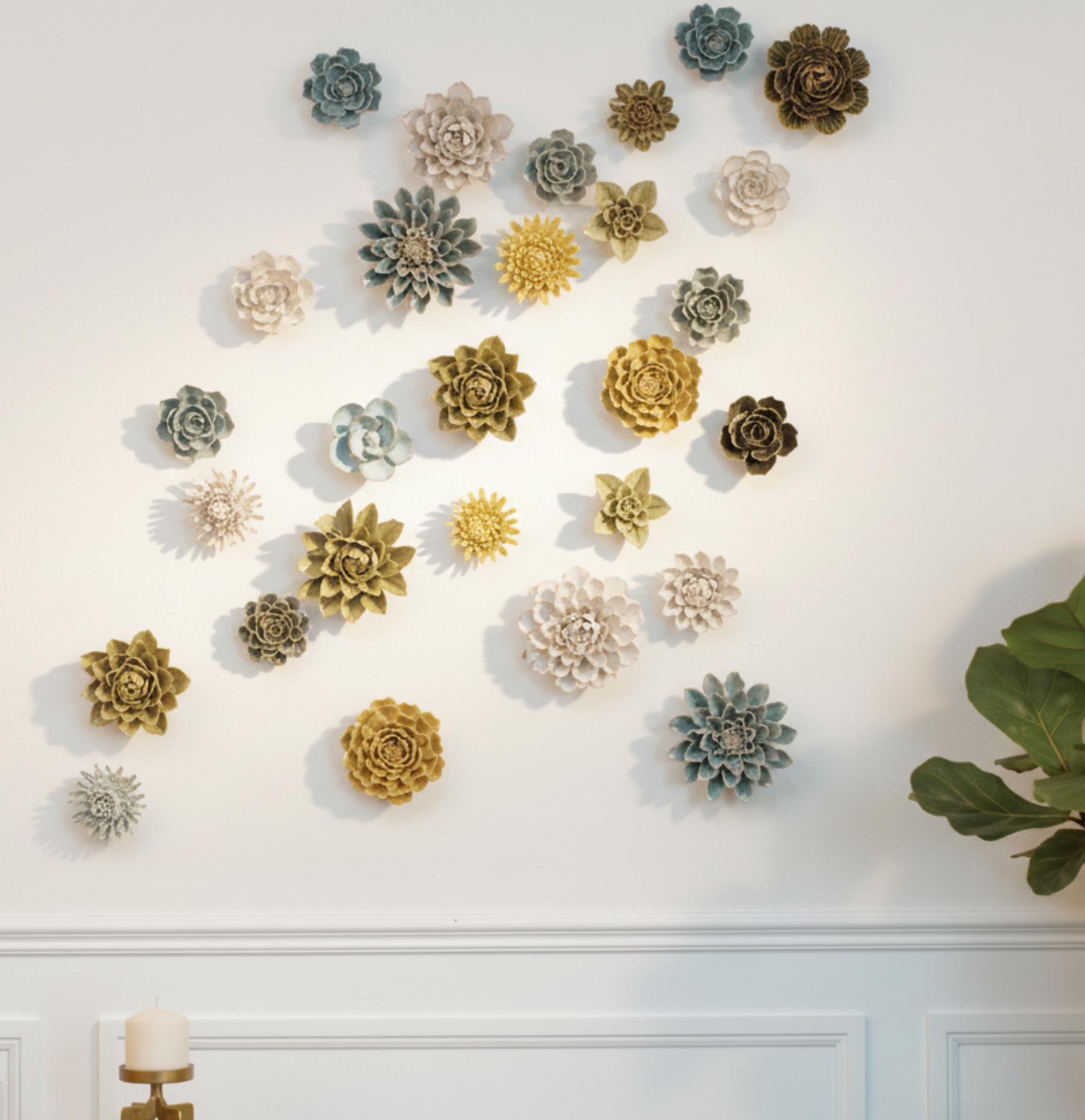 Ceramic Flower Wall Art | Succulent Green