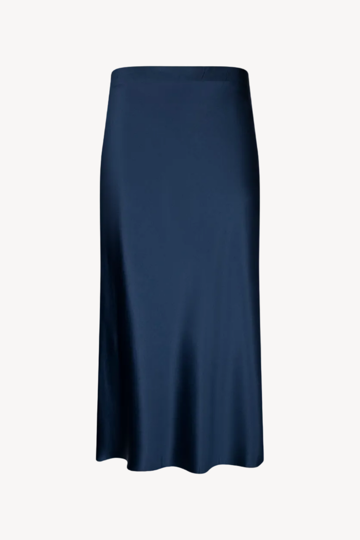 Navy blue silk skirt on a white background