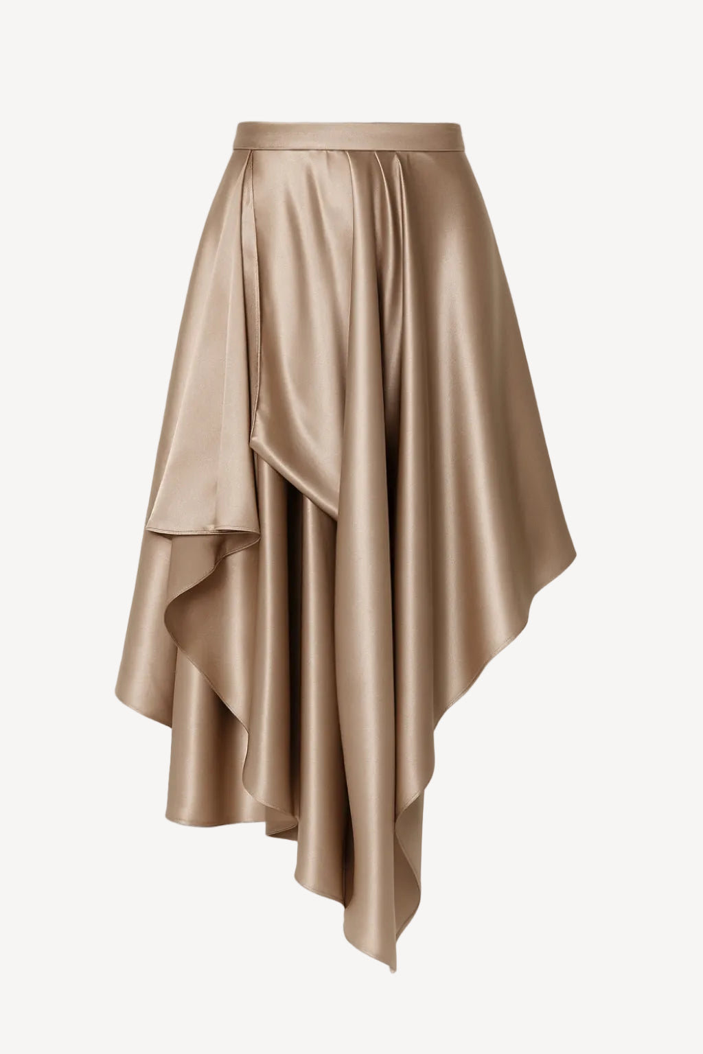 Beige satin skirt on a white background