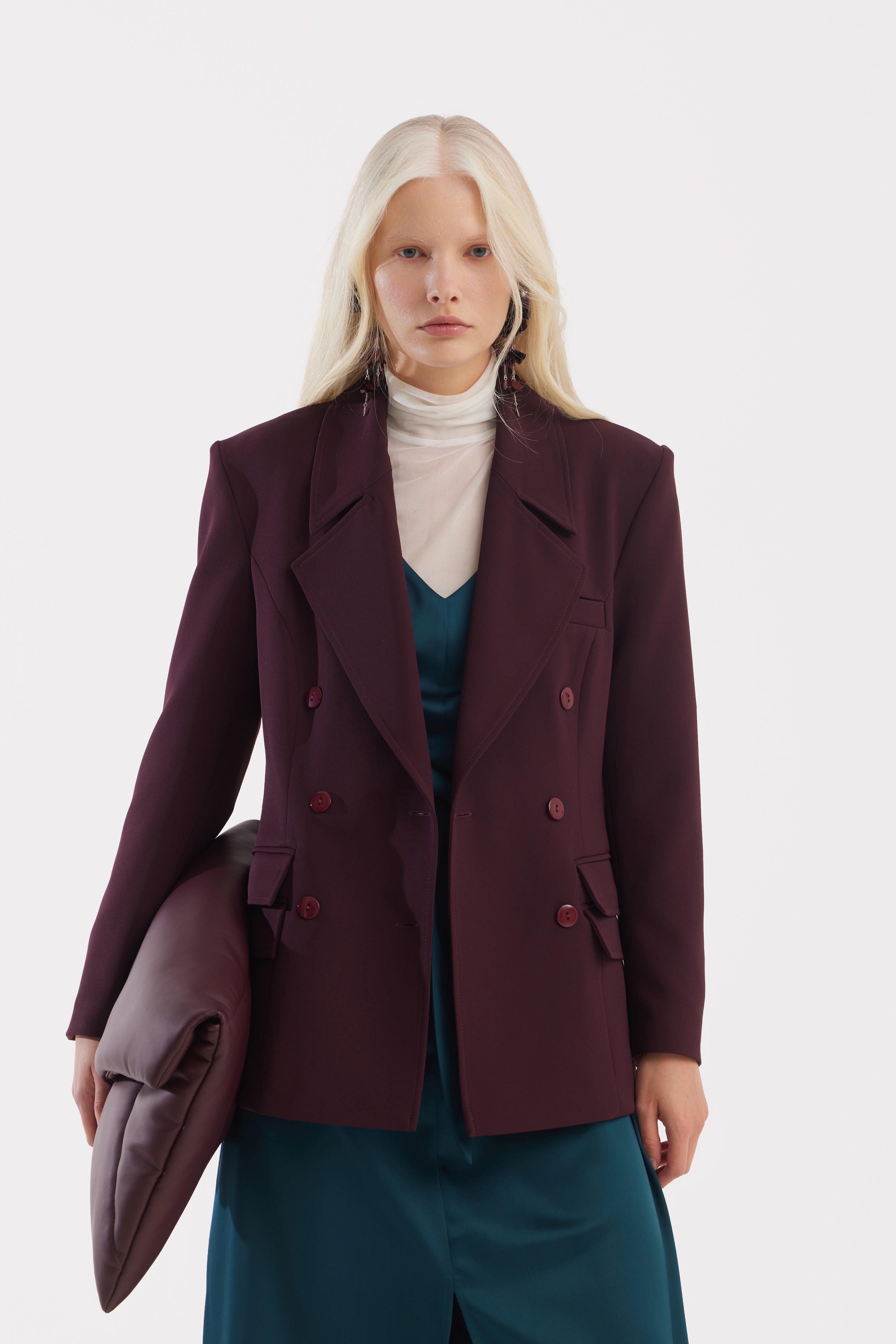 Classic Tailored Double-Breasted Blazer | Burgundy