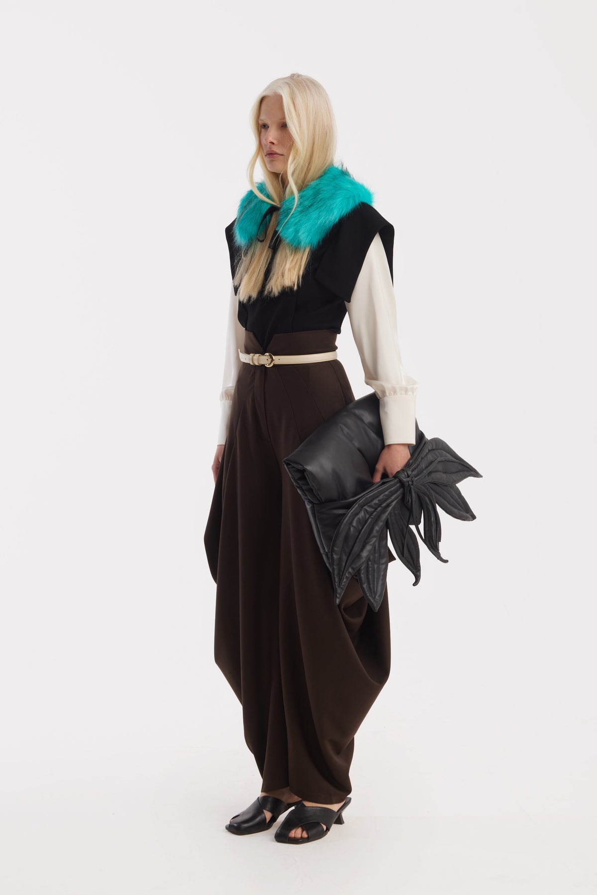 Couture Draped Wide-Leg Pants | Brown