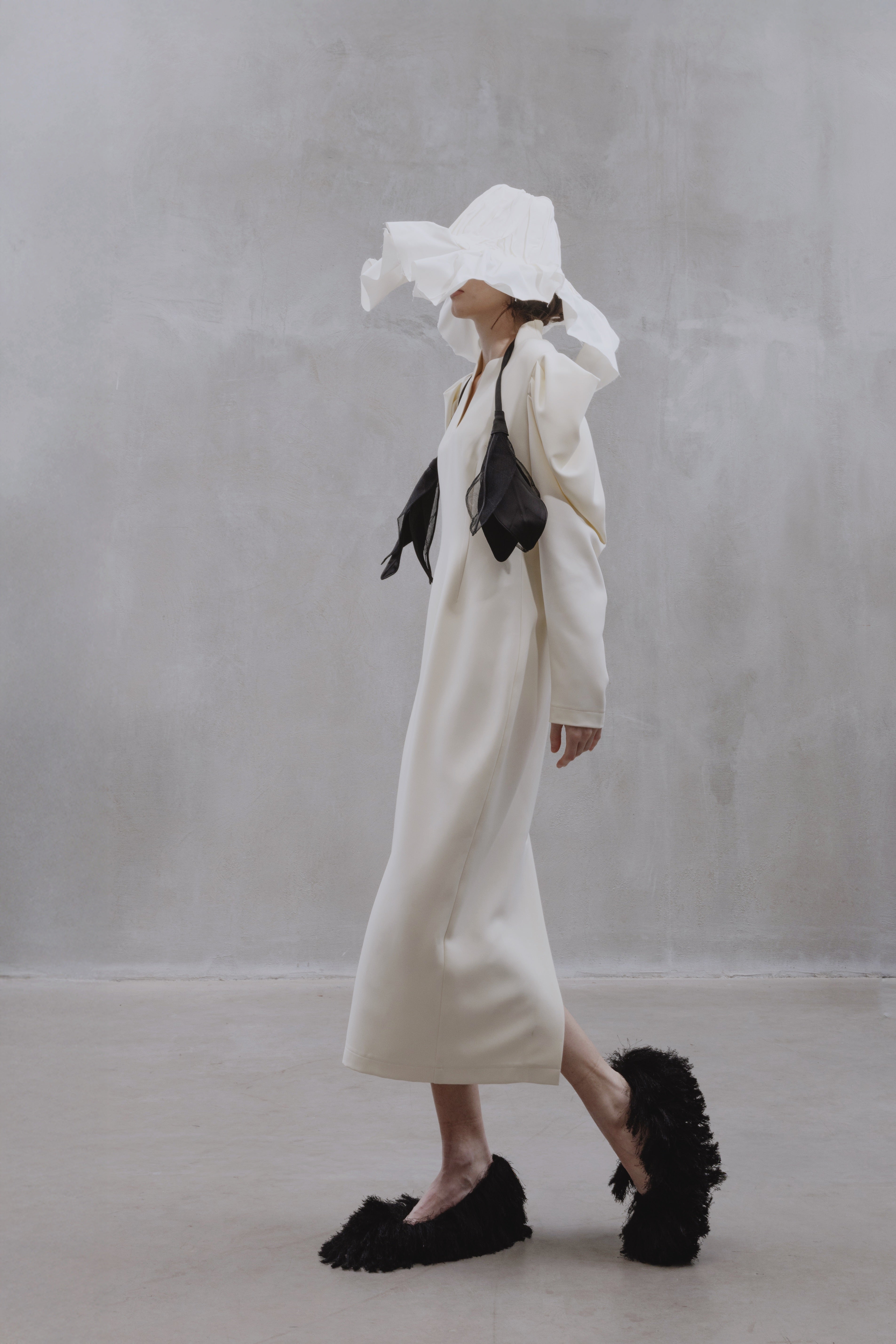 Crepe Midi Dress With Statement Sleeves | Ivory
