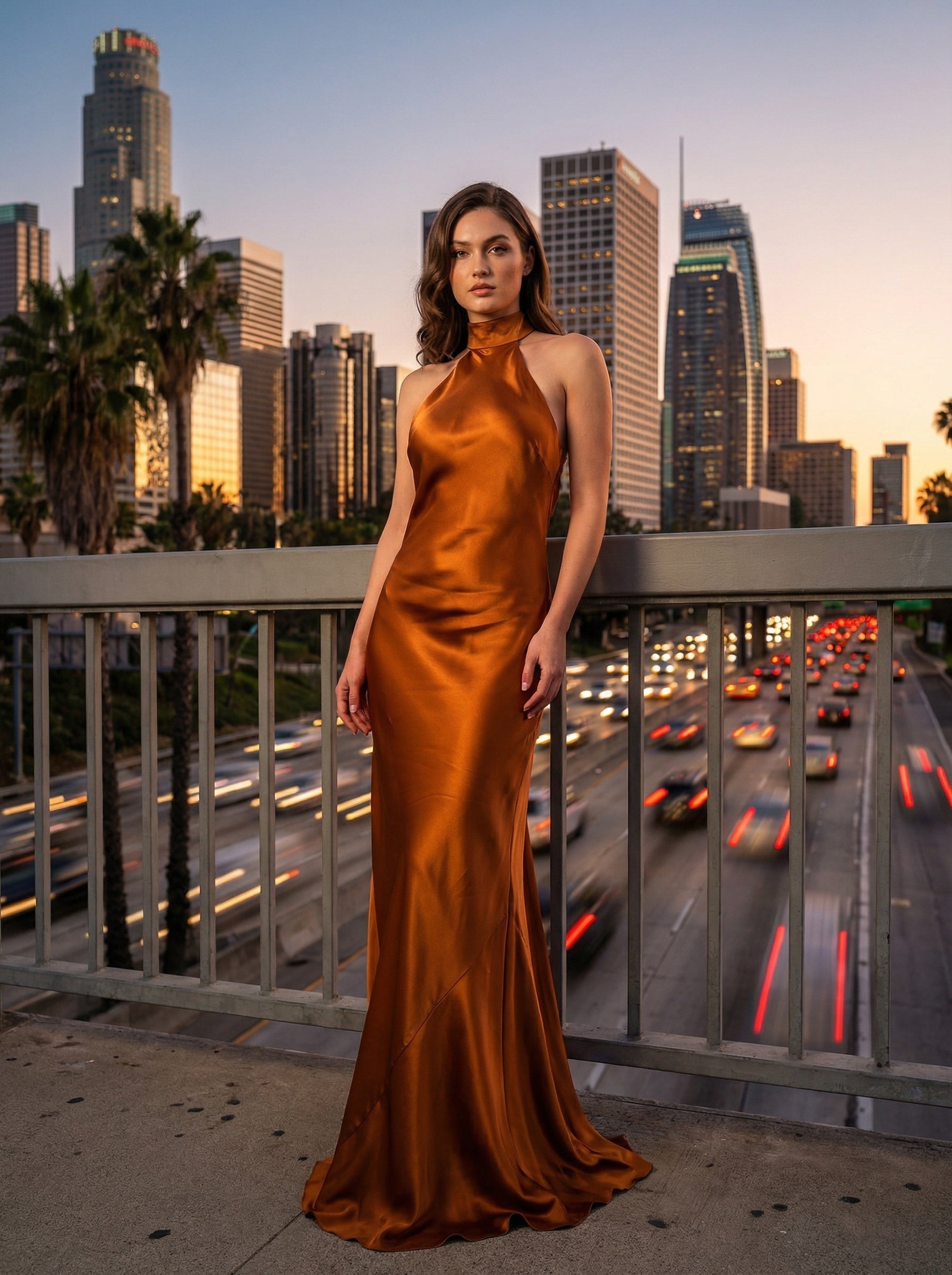 Halter Neck Silk Gown | Copper