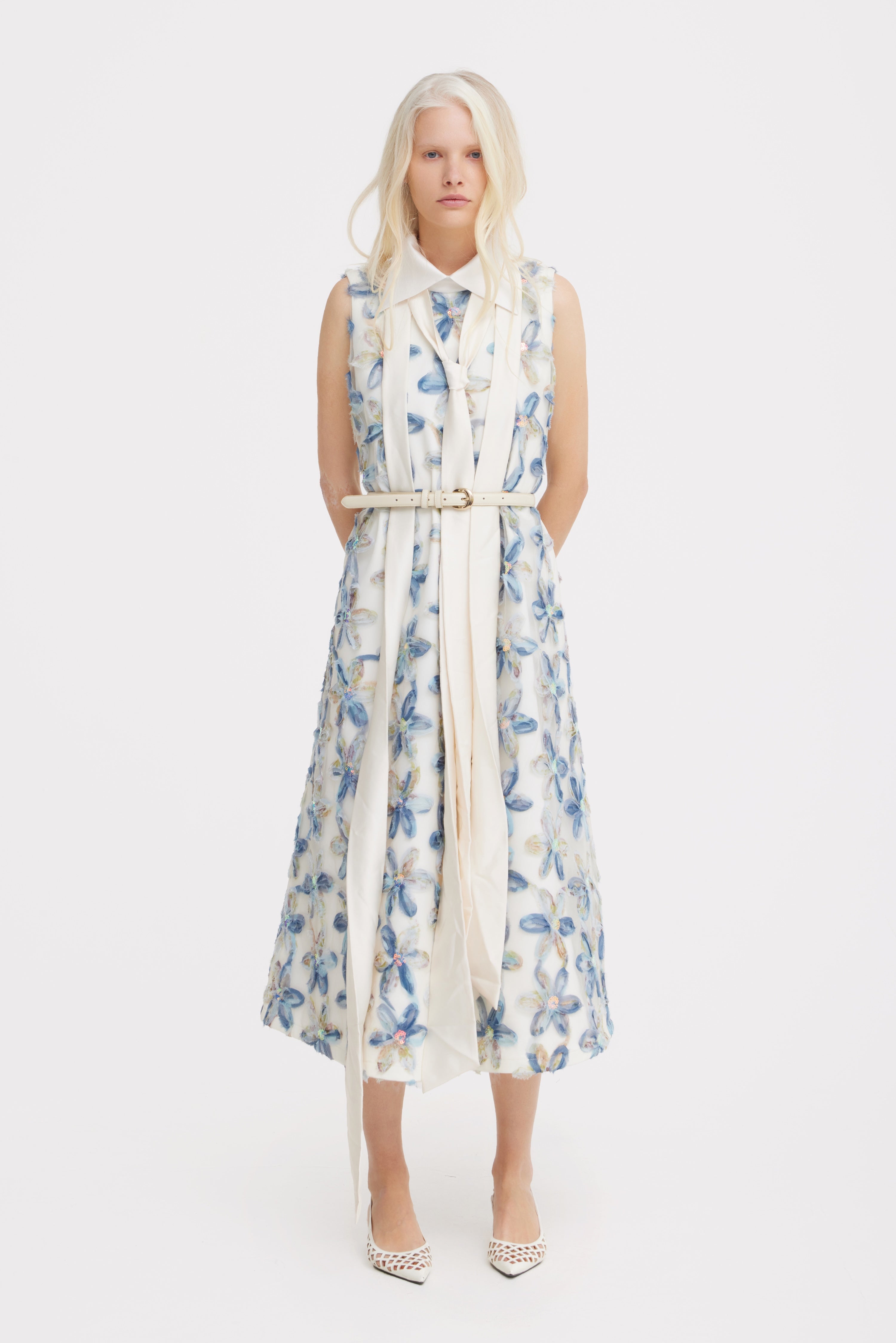 Floral Embroidered Collar Maxi Dress