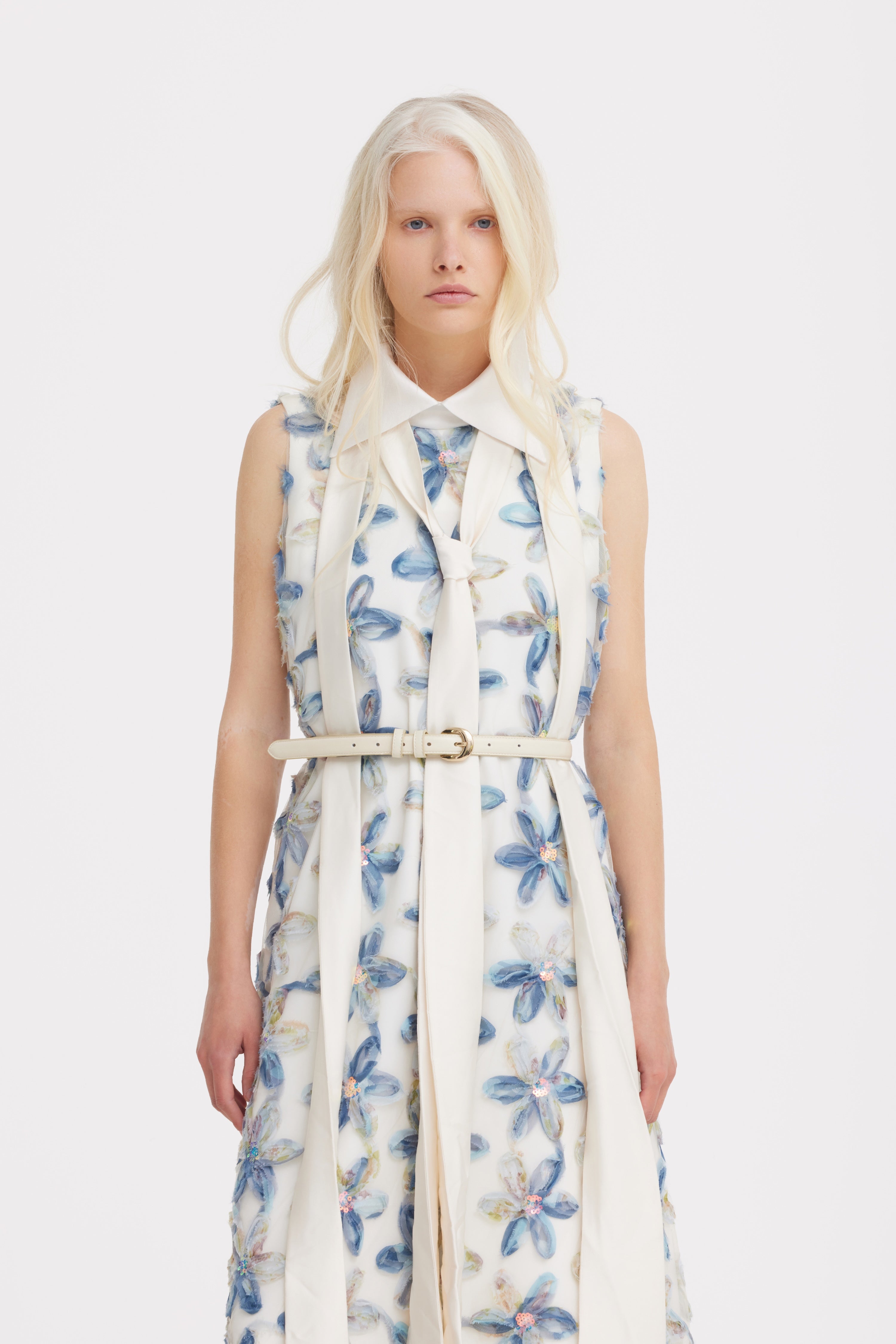 Floral Embroidered Collar Maxi Dress