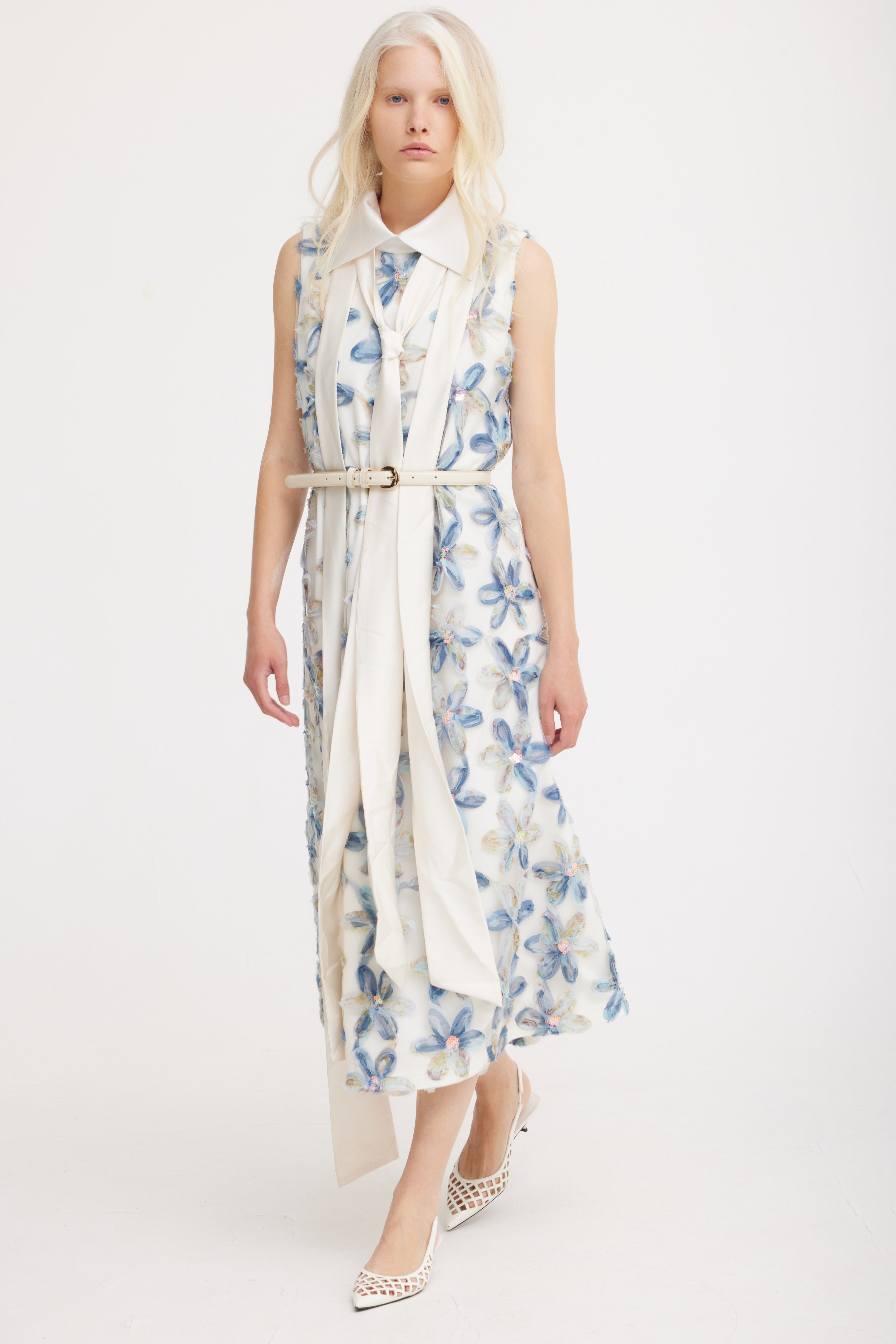 Floral Embroidered Collar Maxi Dress