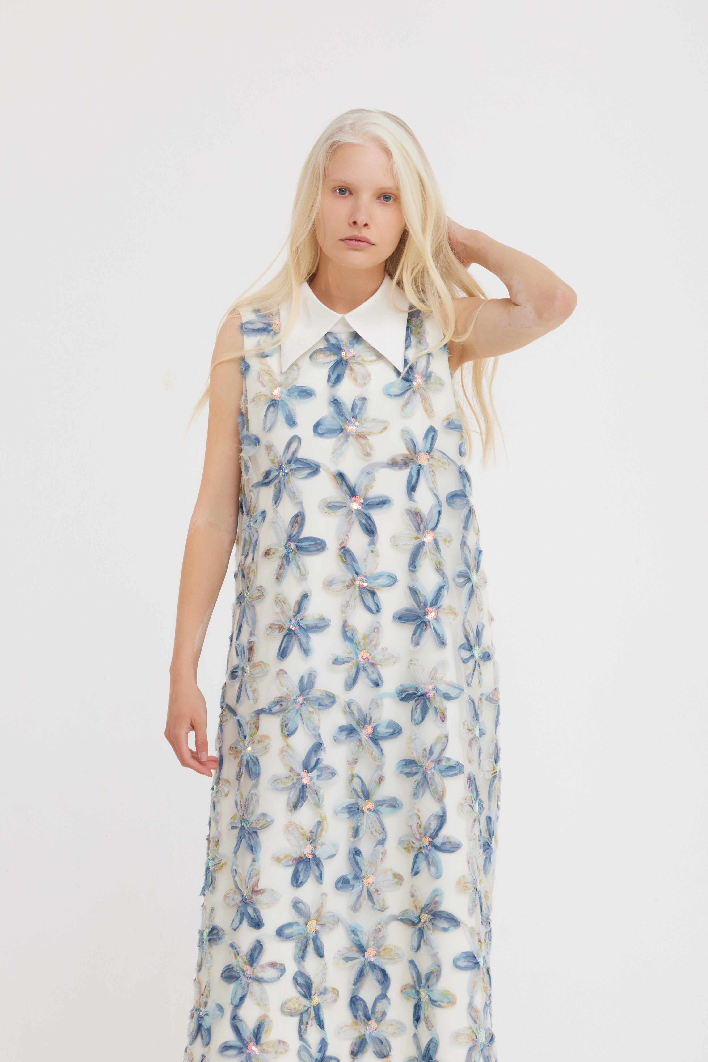 Floral Embroidered Collar Maxi Dress