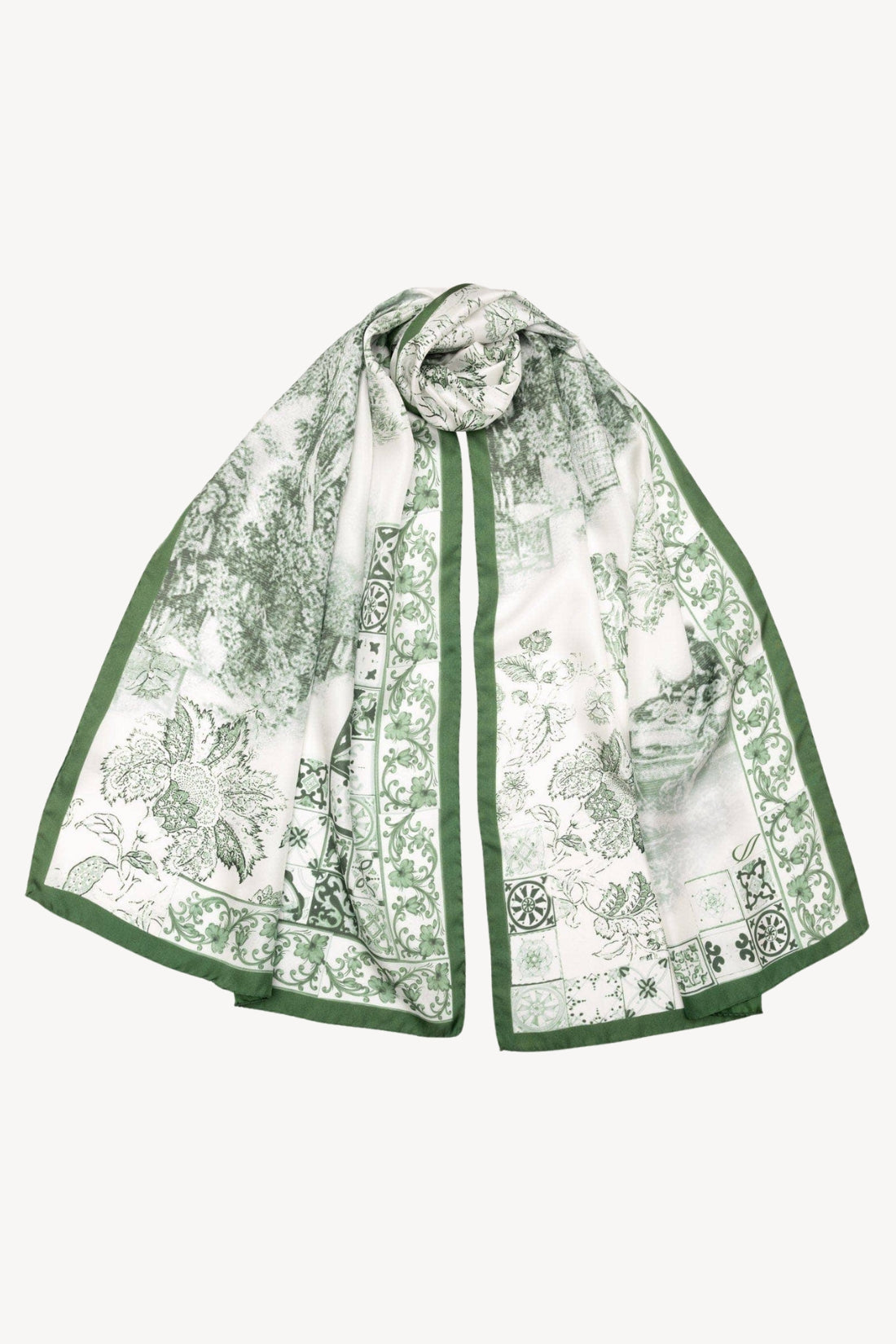 Toile - Long Green Silk Scarf