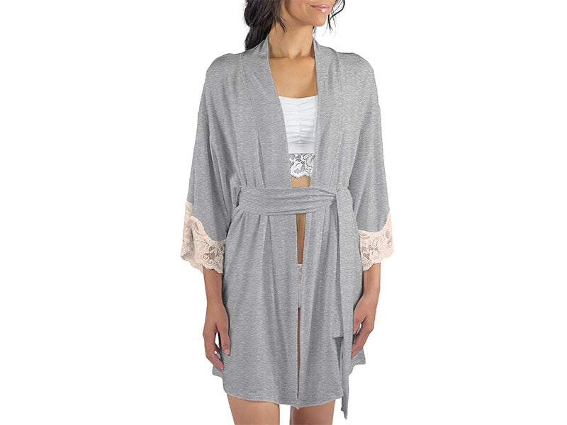 Calla Modal Kimono with Lace | Champagne / Heather Grey