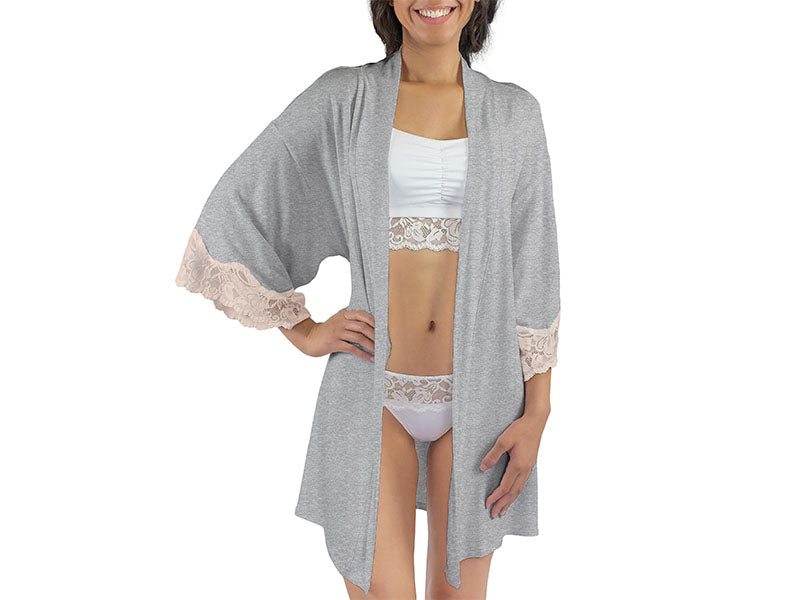 Calla Modal Kimono with Lace | Champagne / Heather Grey