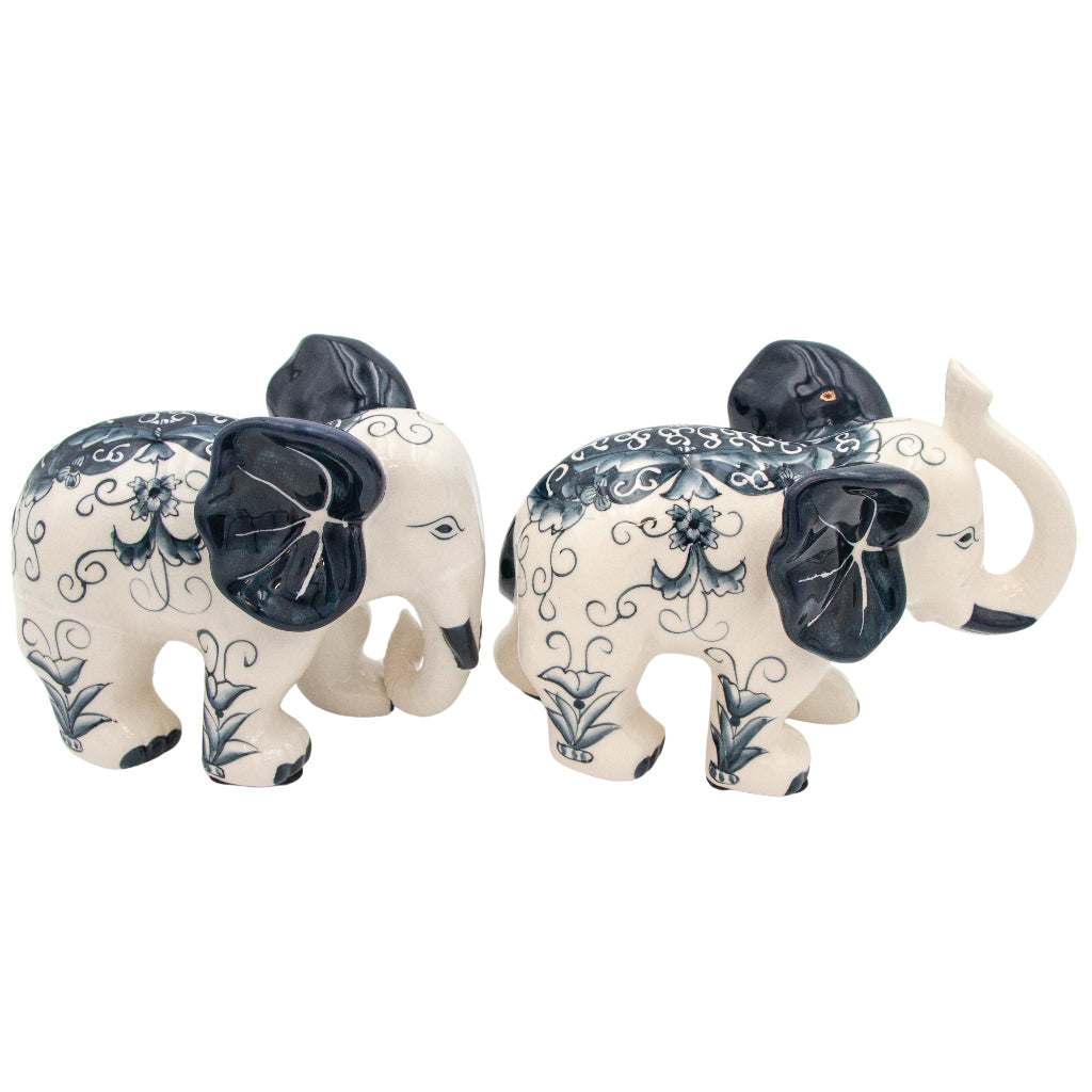 Hand-painted Ceramic Embera and Nyala Elephants | Pair