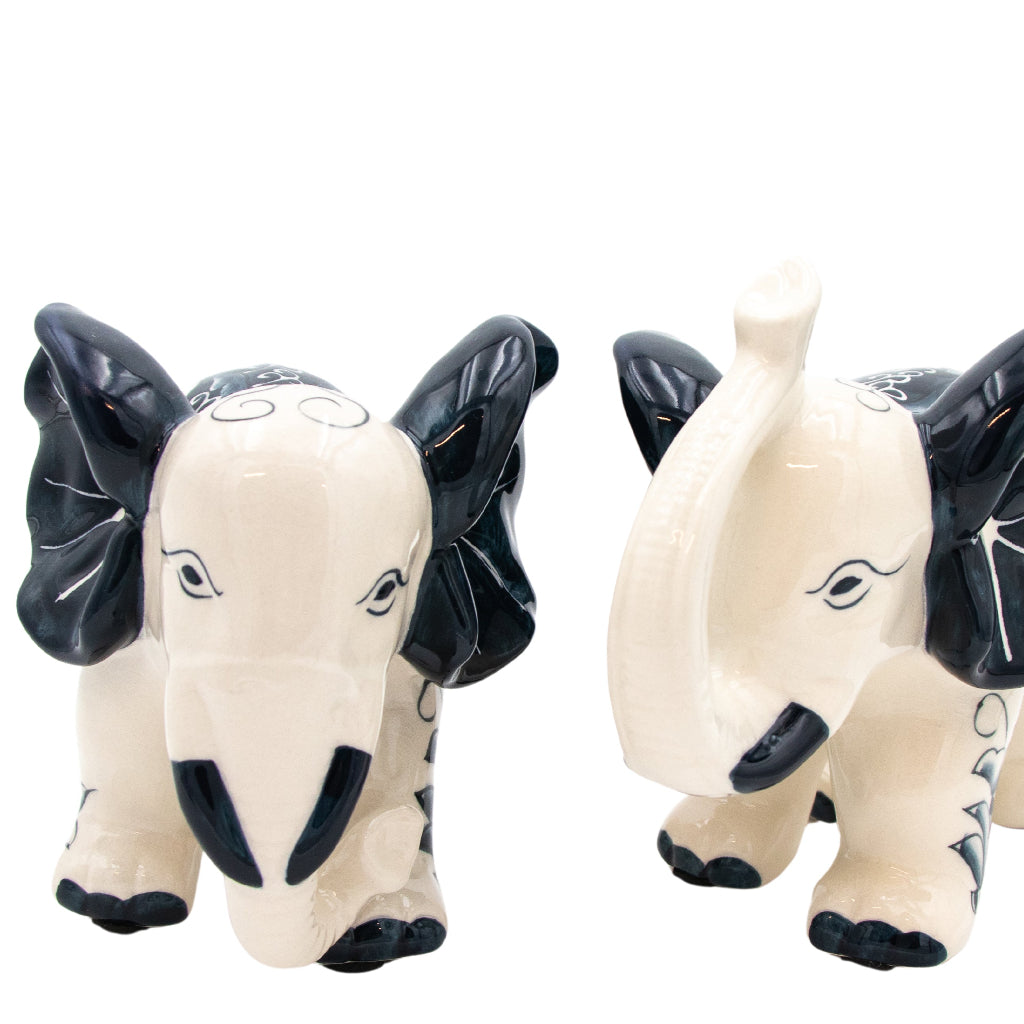 Hand-painted Ceramic Embera and Nyala Elephants | Pair