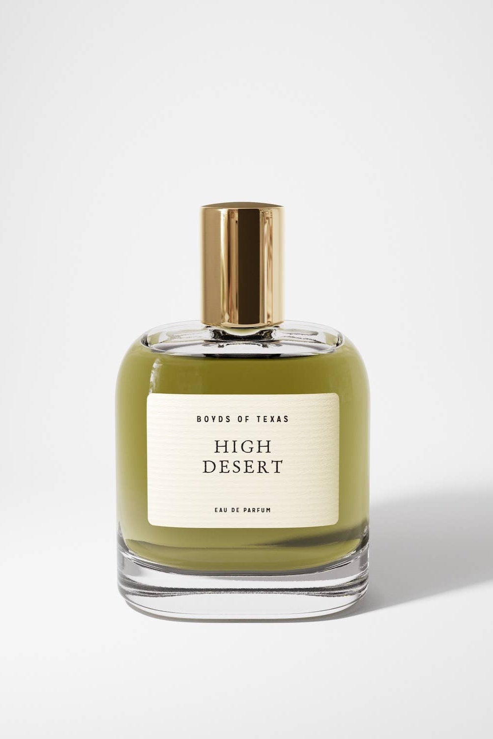 Perfume bottle labeled 'High Desert' by 'Boyds of Texas' on a light background