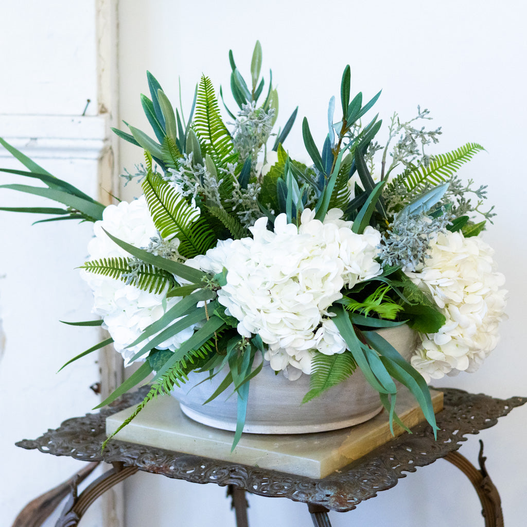 Real Touch White Hydrangea Centerpiece Drop In