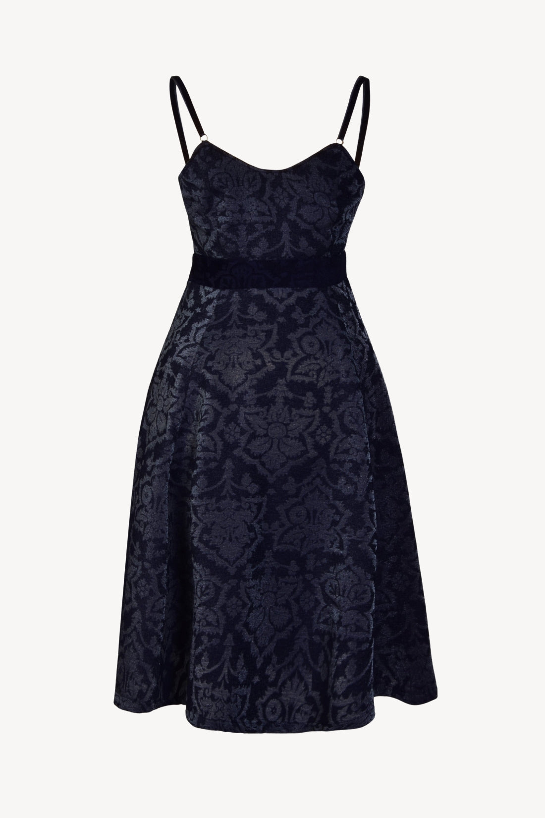 Black lace dress with thin straps on a white background