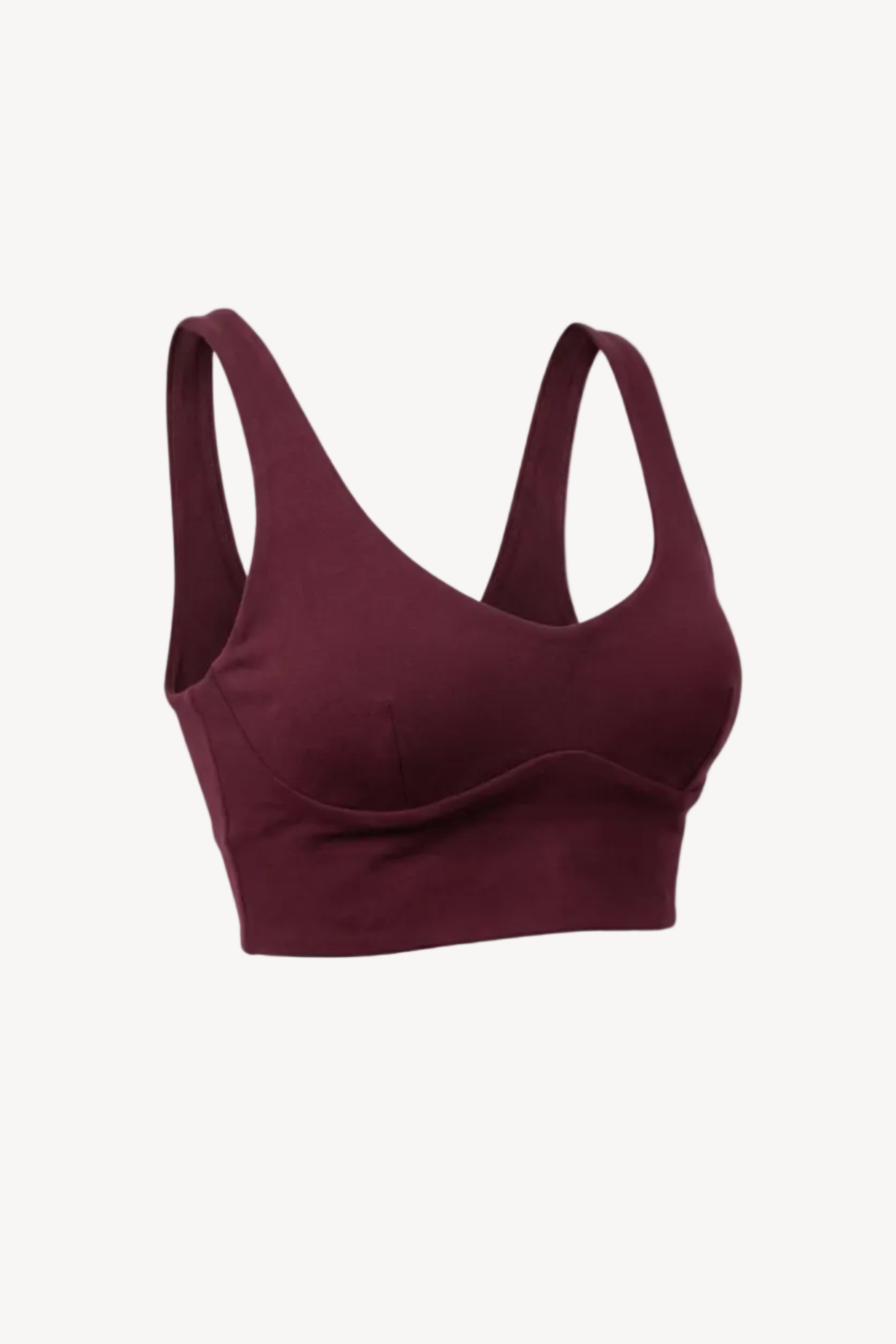 Maroon sports bra on a light gray background