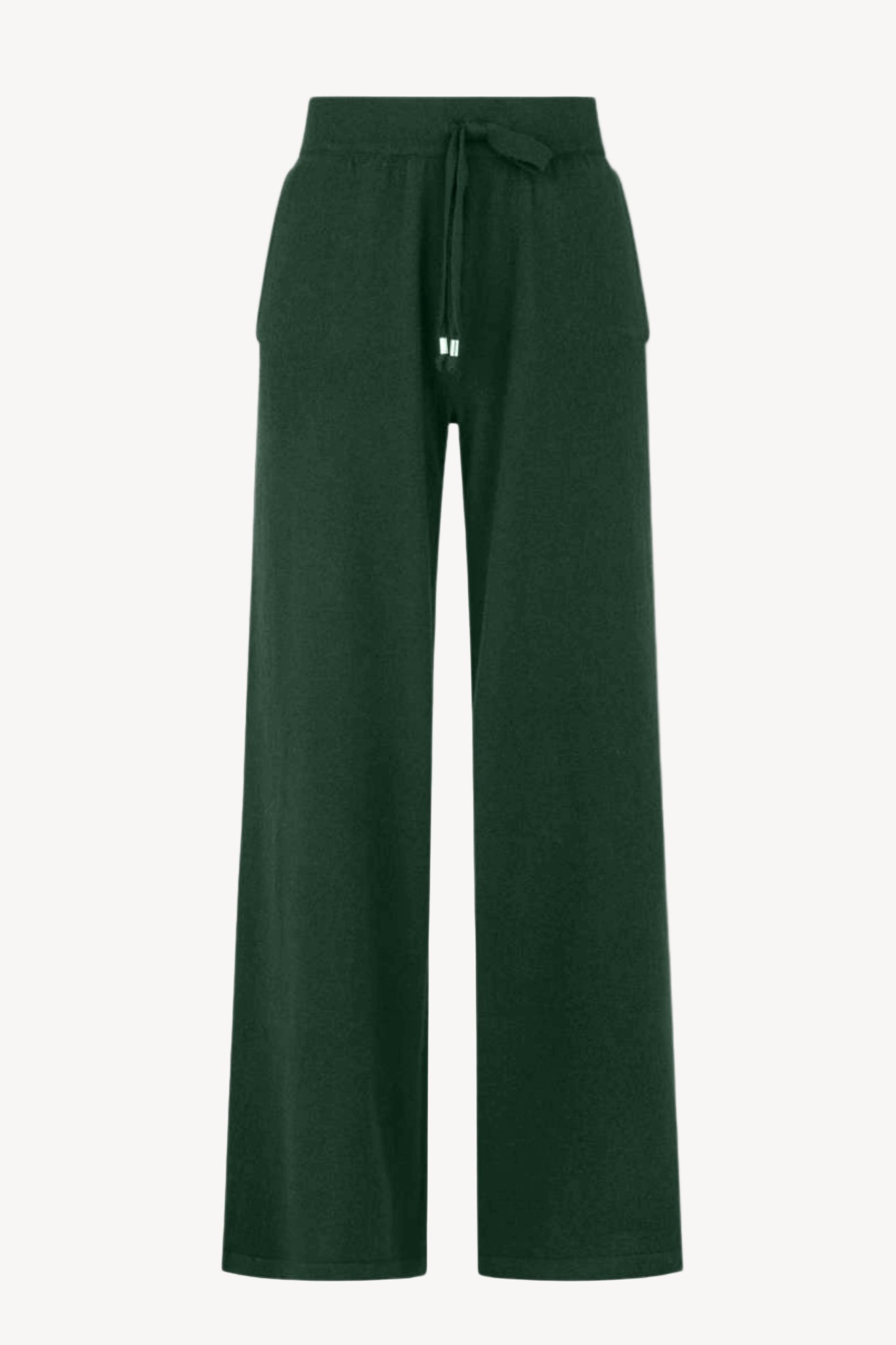 Green wide-leg pants with a drawstring on a white background